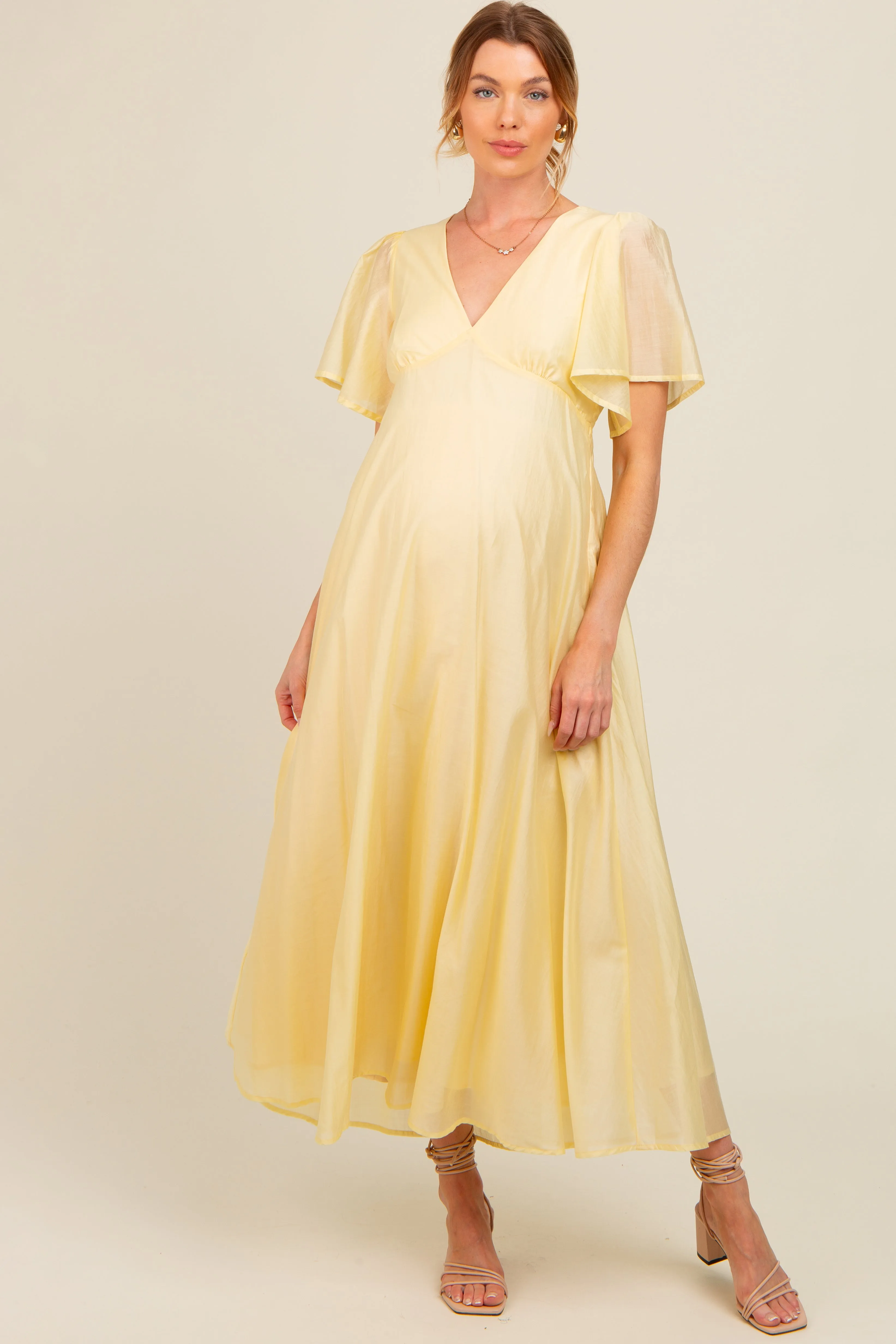 Yellow V-Neck Flutter Sleeve Maternity Maxi Dress sold by Pinkblush product image thumbnail 2