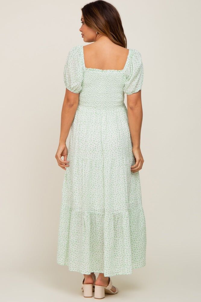 Mint Green Floral Smocked Square Neck Maternity Midi Dress sold by Pinkblush product image thumbnail 4