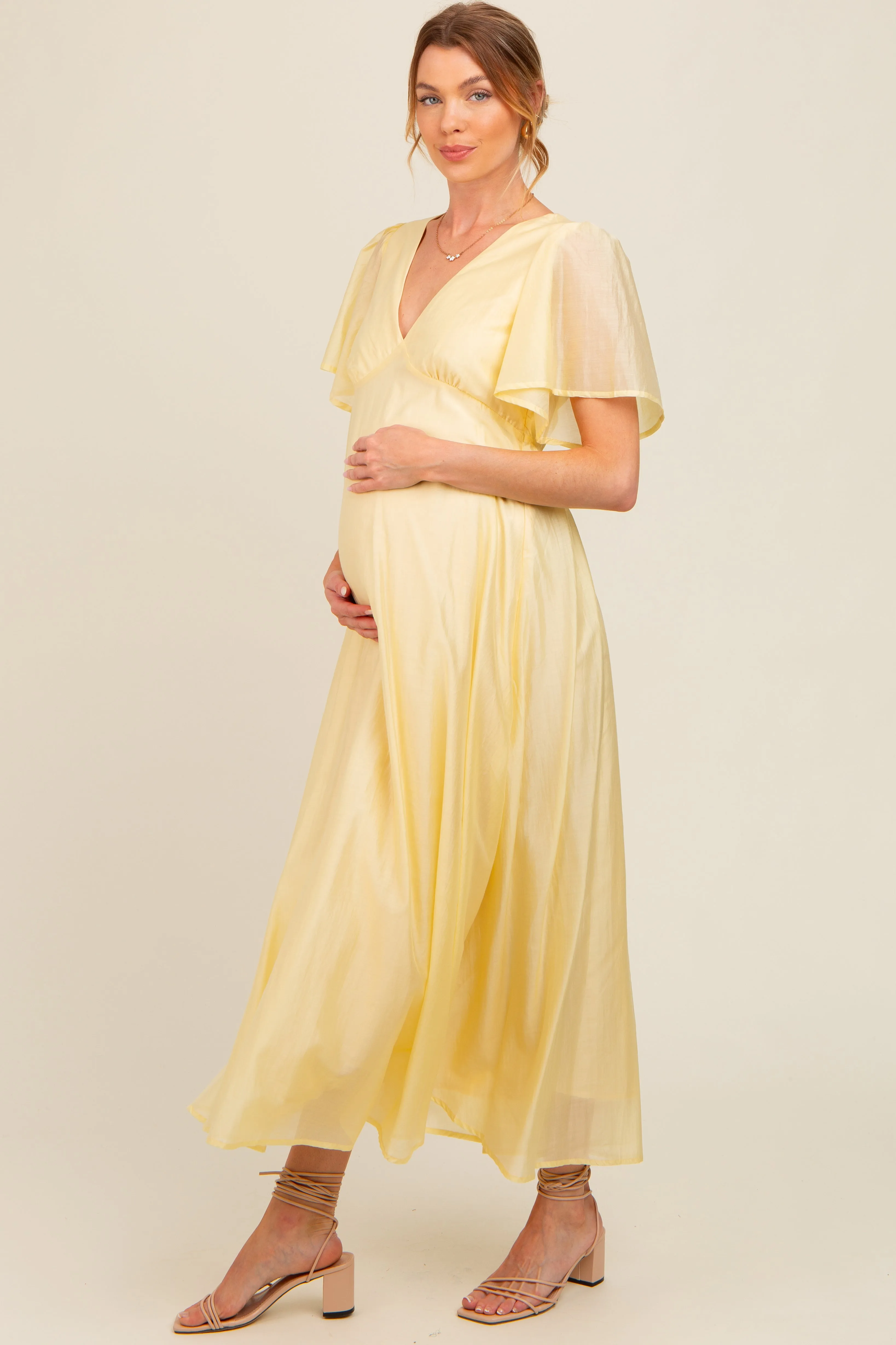 Yellow V-Neck Flutter Sleeve Maternity Maxi Dress sold by Pinkblush product image thumbnail 3