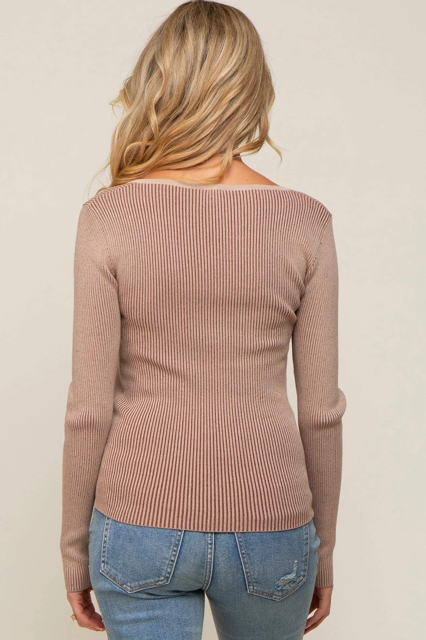 Mocha Ribbed V-Neck Long Sleeve Maternity Top sold by Pinkblush product image thumbnail 4