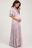 Lavender V-Neck Flutter Sleeve Tiered Maternity Maxi Dress sold by Pinkblush