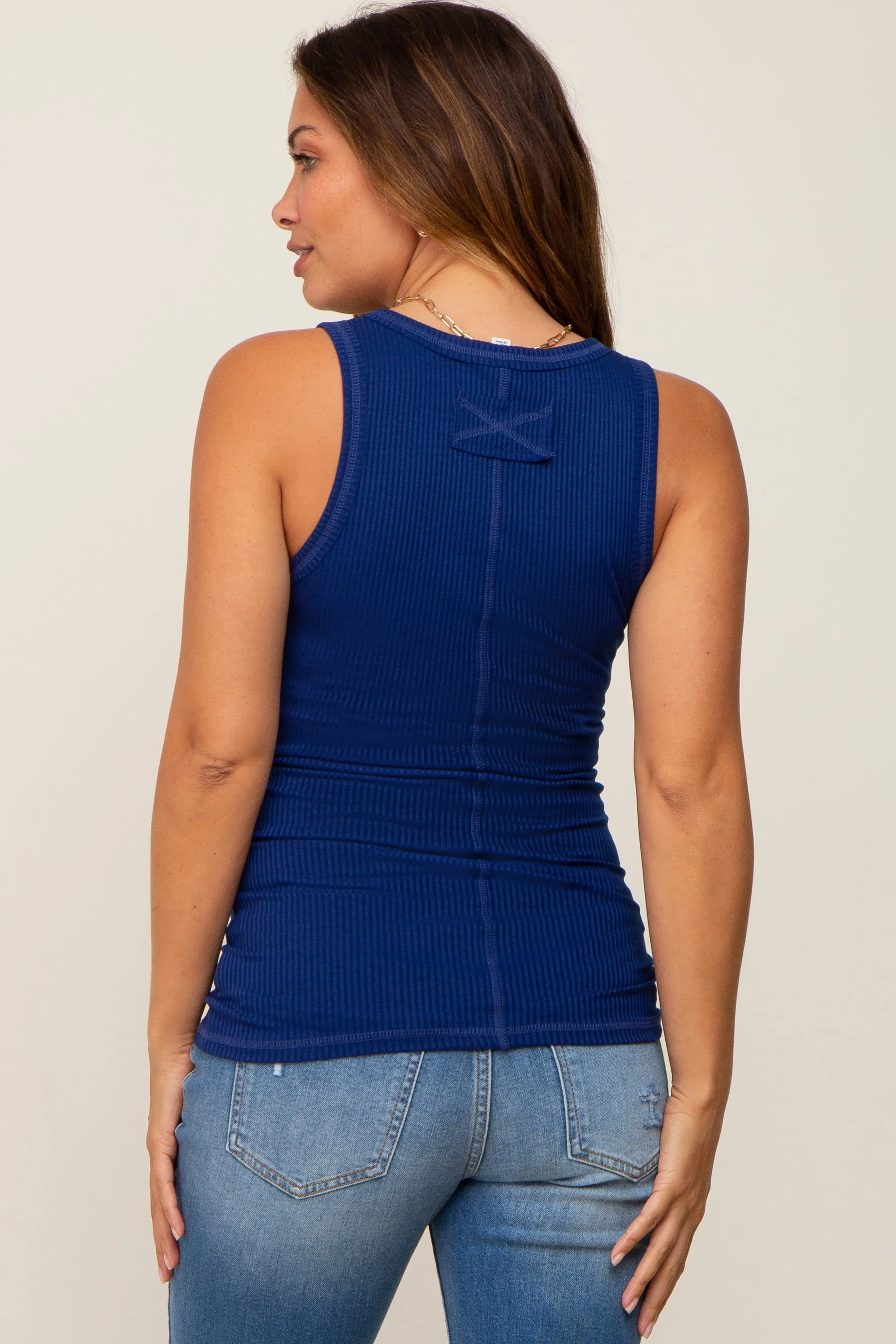 Navy Button Accent Ribbed Maternity Tank sold by Pinkblush product image thumbnail 3