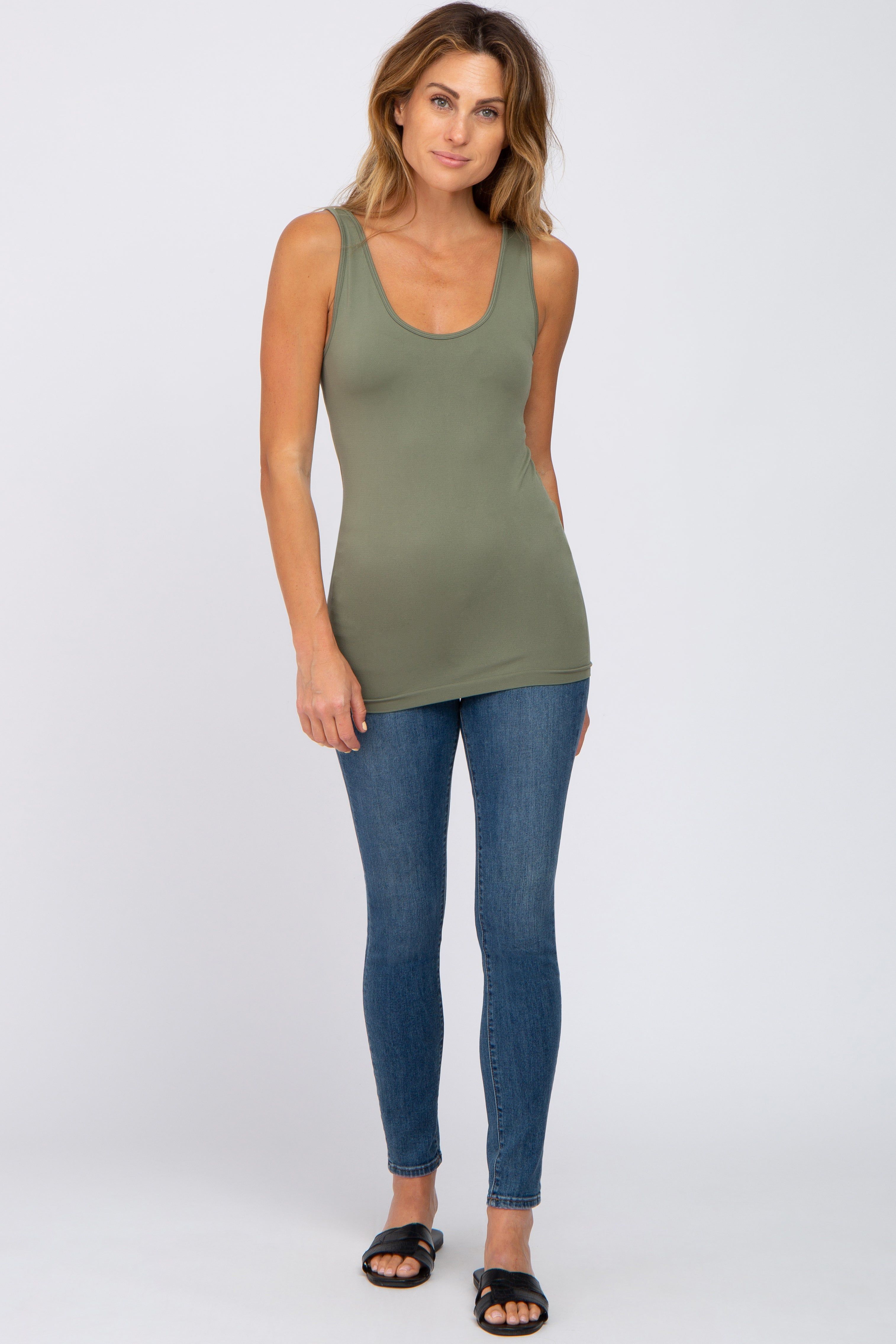 Light Olive Seamless Fitted Tank Top sold by Pinkblush product image thumbnail 4