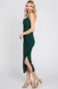 Forest Green Mesh Ruched Side Slit Midi Dress sold by Pinkblush