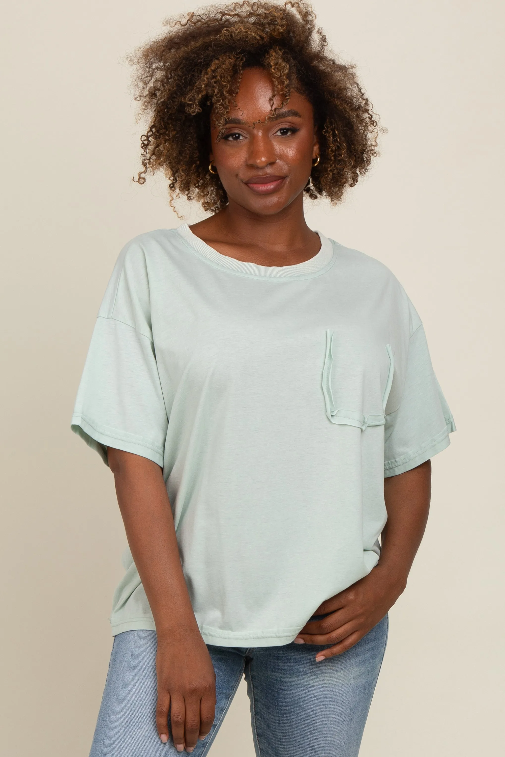 Mint Green Vintage Wash Oversized Tee sold by Pinkblush