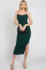 Forest Green Mesh Ruched Side Slit Midi Dress sold by Pinkblush