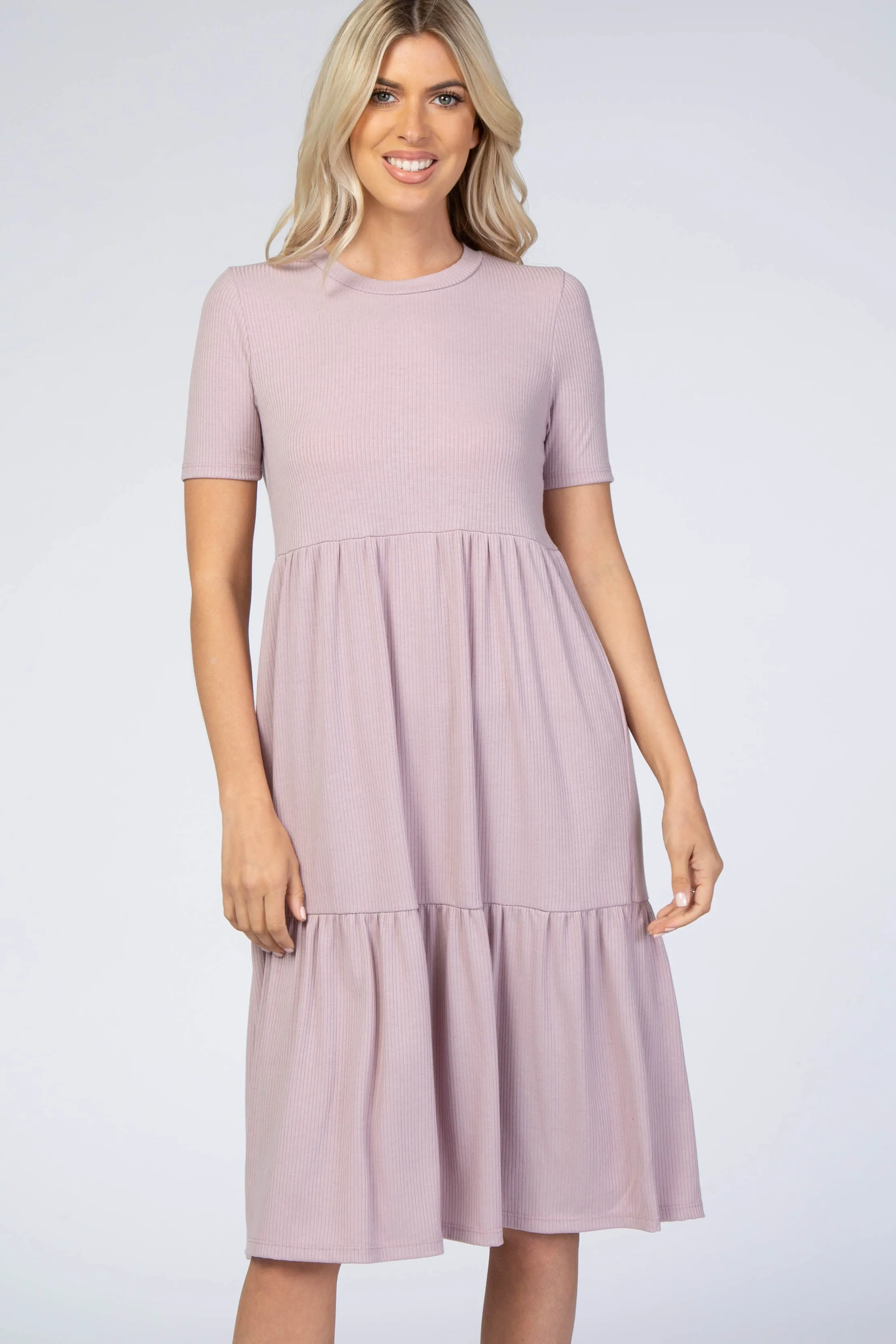 Lavender Ribbed Tiered Dress sold by Pinkblush product image thumbnail 4