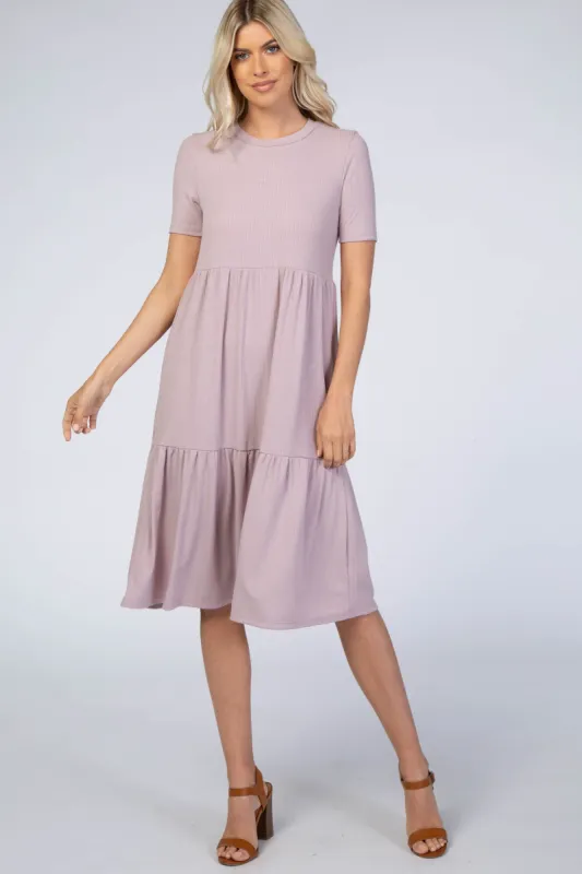 Lavender Ribbed Tiered Dress sold by Pinkblush