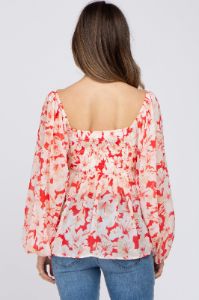 Red Floral Cutout Front Long Sleeve Maternity Blouse sold by Pinkblush