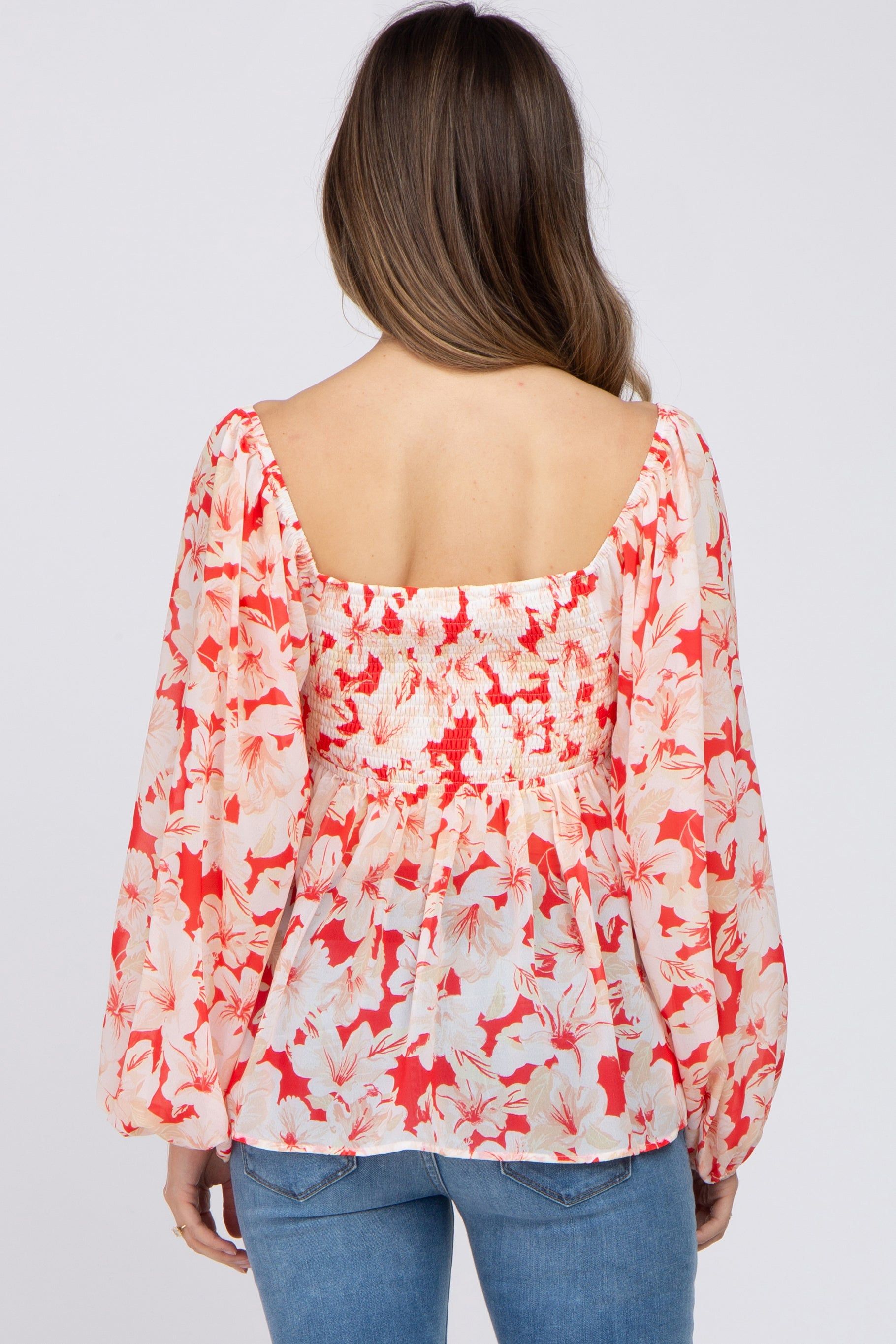 Red Floral Cutout Front Long Sleeve Maternity Blouse sold by Pinkblush product image thumbnail 2