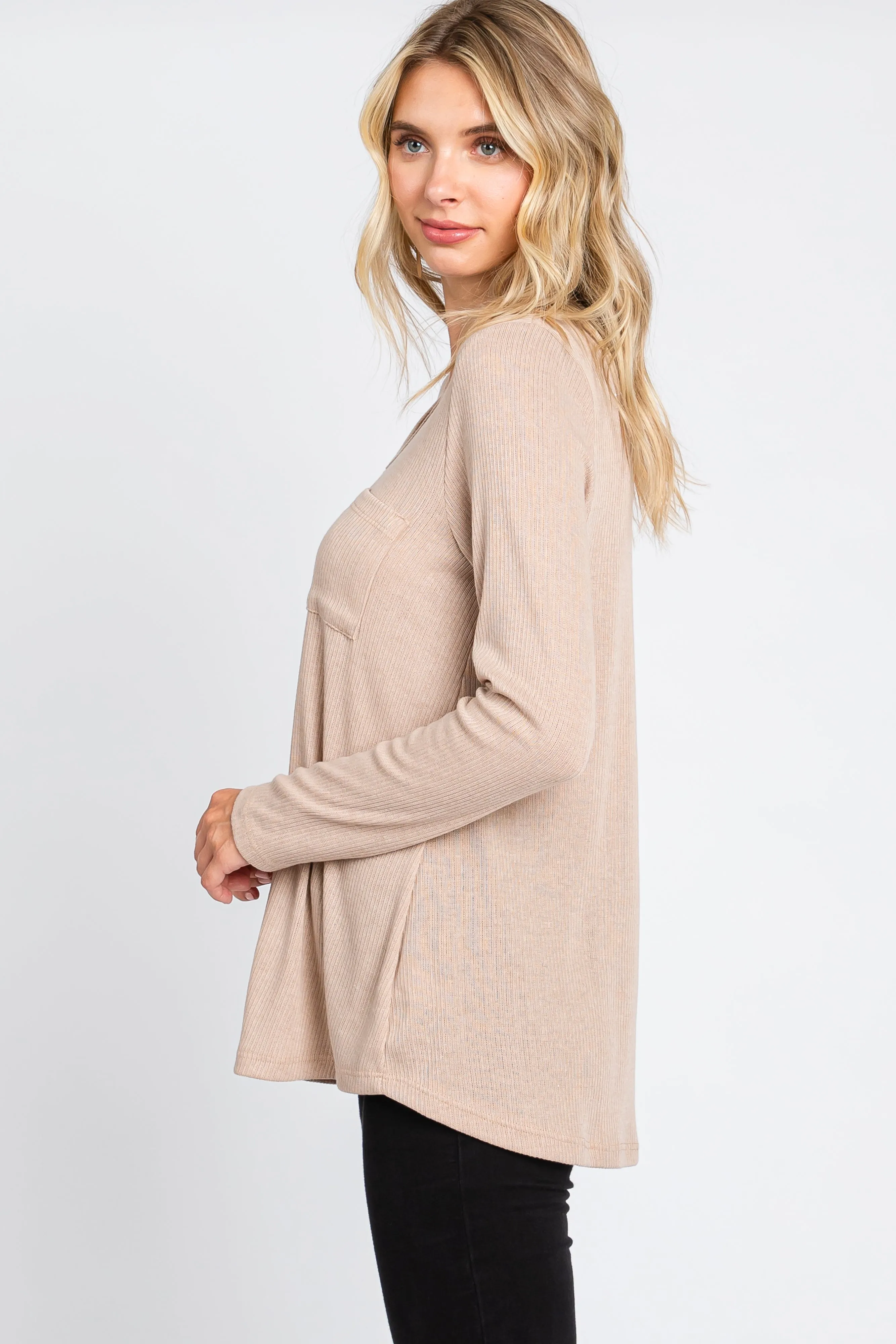 Beige Ribbed Knit Long Sleeve Top sold by Pinkblush product image thumbnail 2