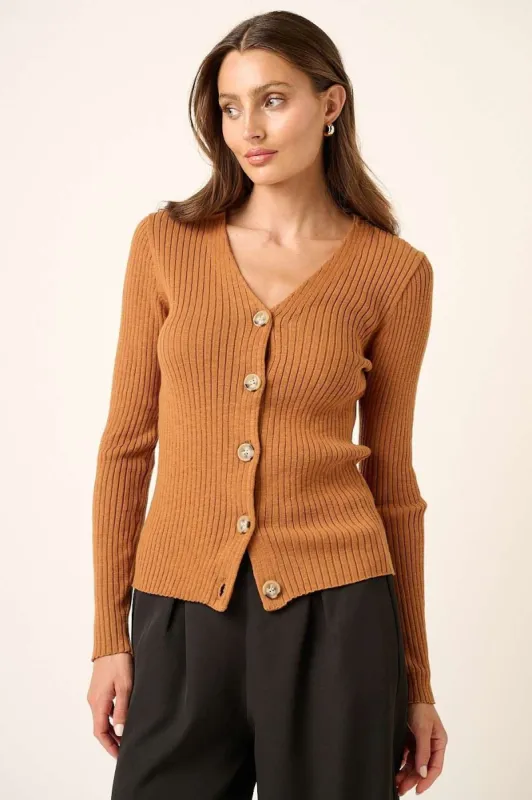 Cinnamon Rib Knit Button Front Sweater Cardigan sold by Pinkblush