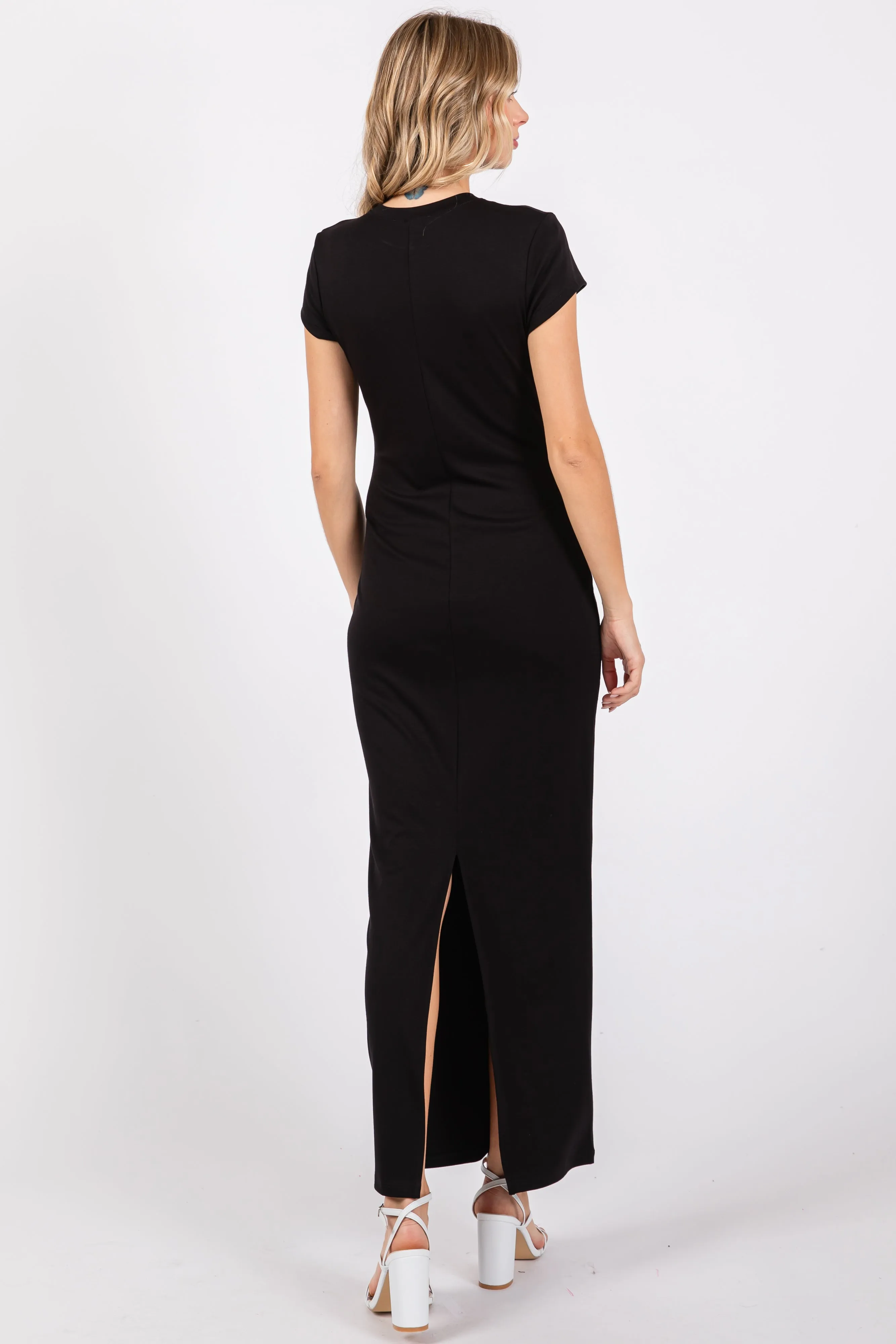 Black Fitted Short Sleeve Maxi Dress sold by Pinkblush product image thumbnail 3