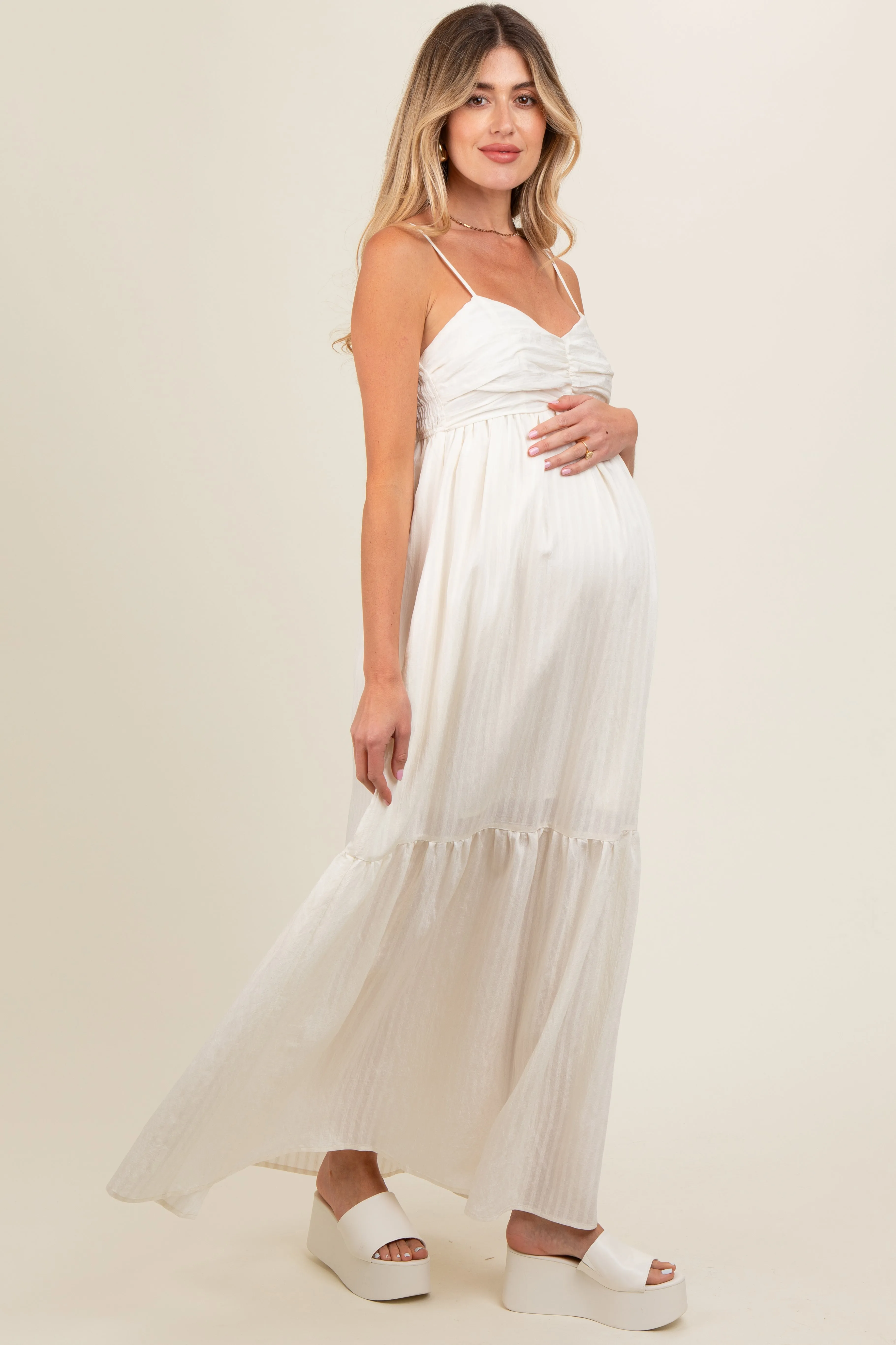 Cream Monochrome Stripe Maternity Maxi Dress sold by Pinkblush product image thumbnail 3