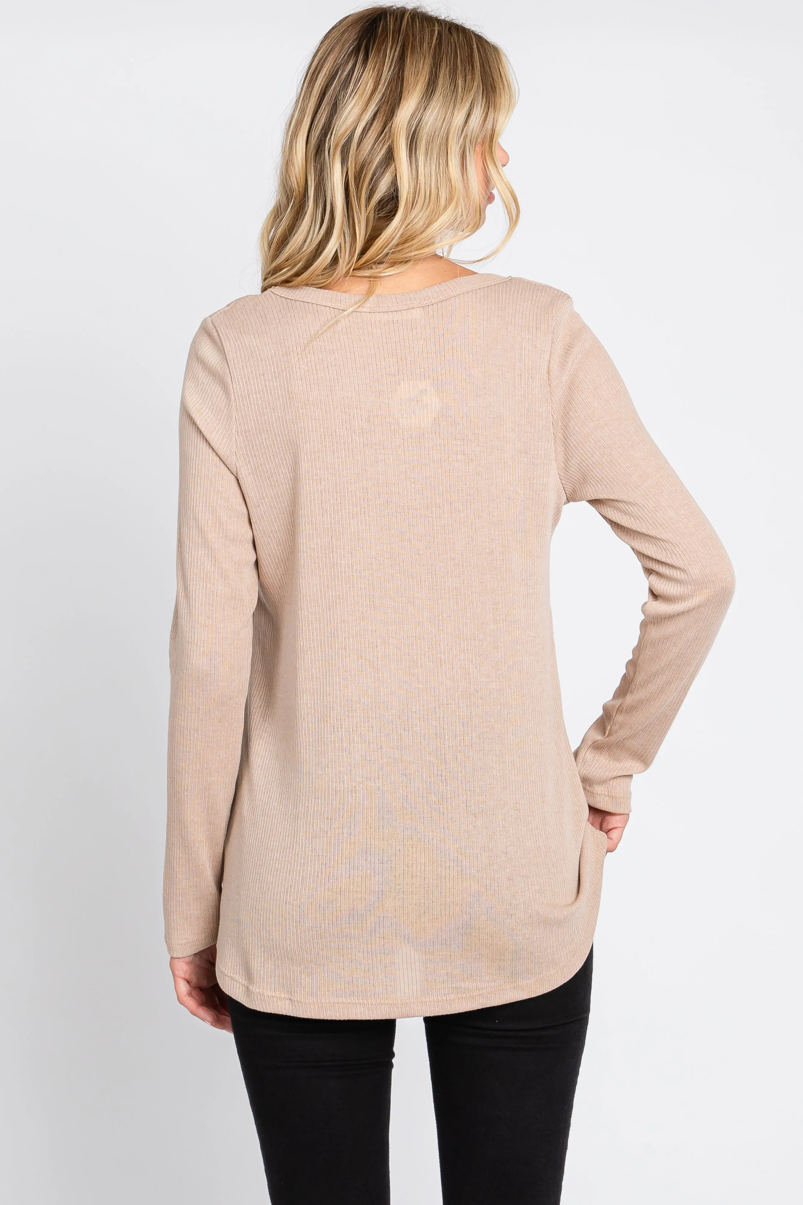 Beige Ribbed Knit Long Sleeve Top sold by Pinkblush product image thumbnail 3