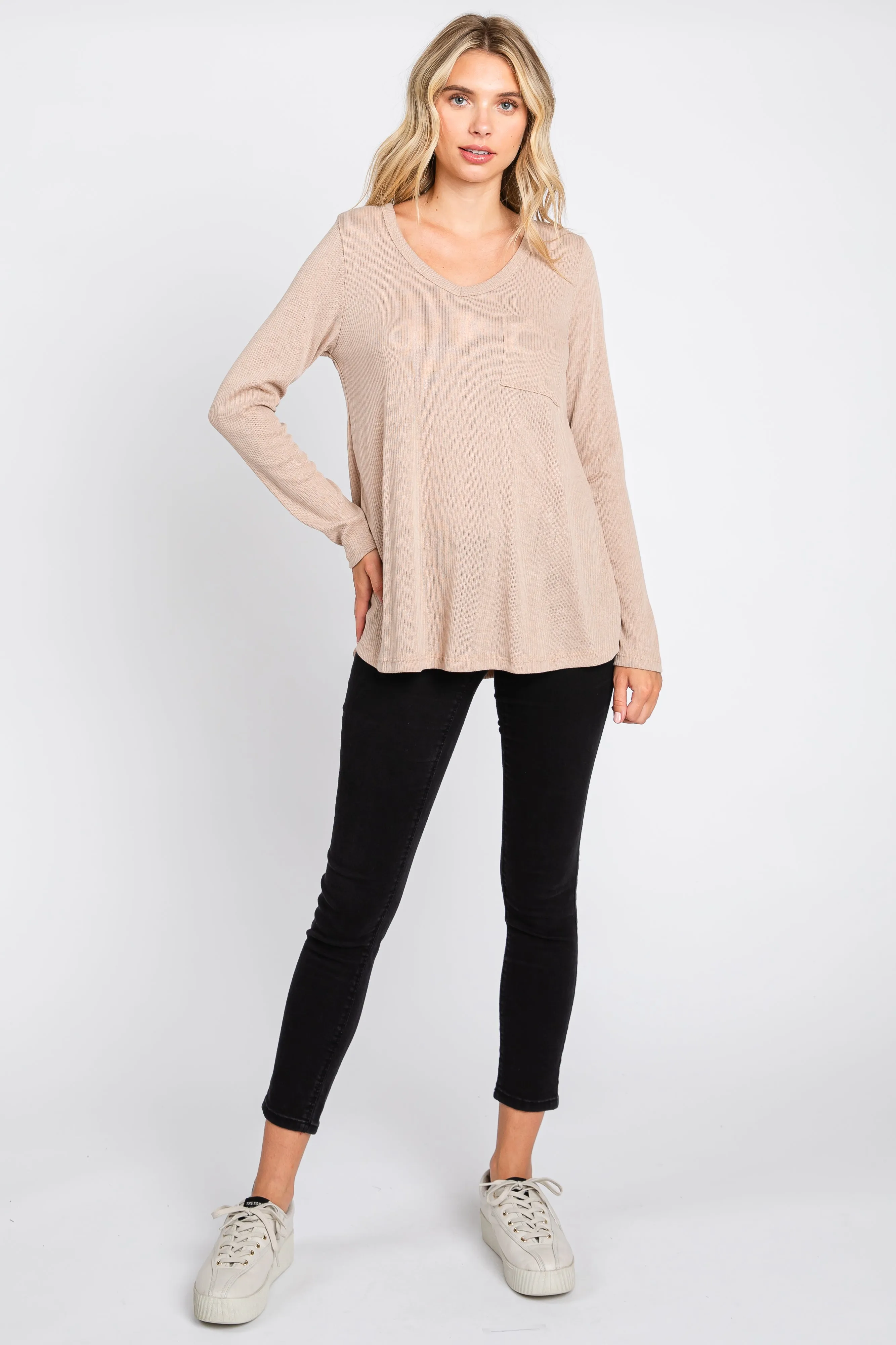 Beige Ribbed Knit Long Sleeve Top sold by Pinkblush product image thumbnail 4
