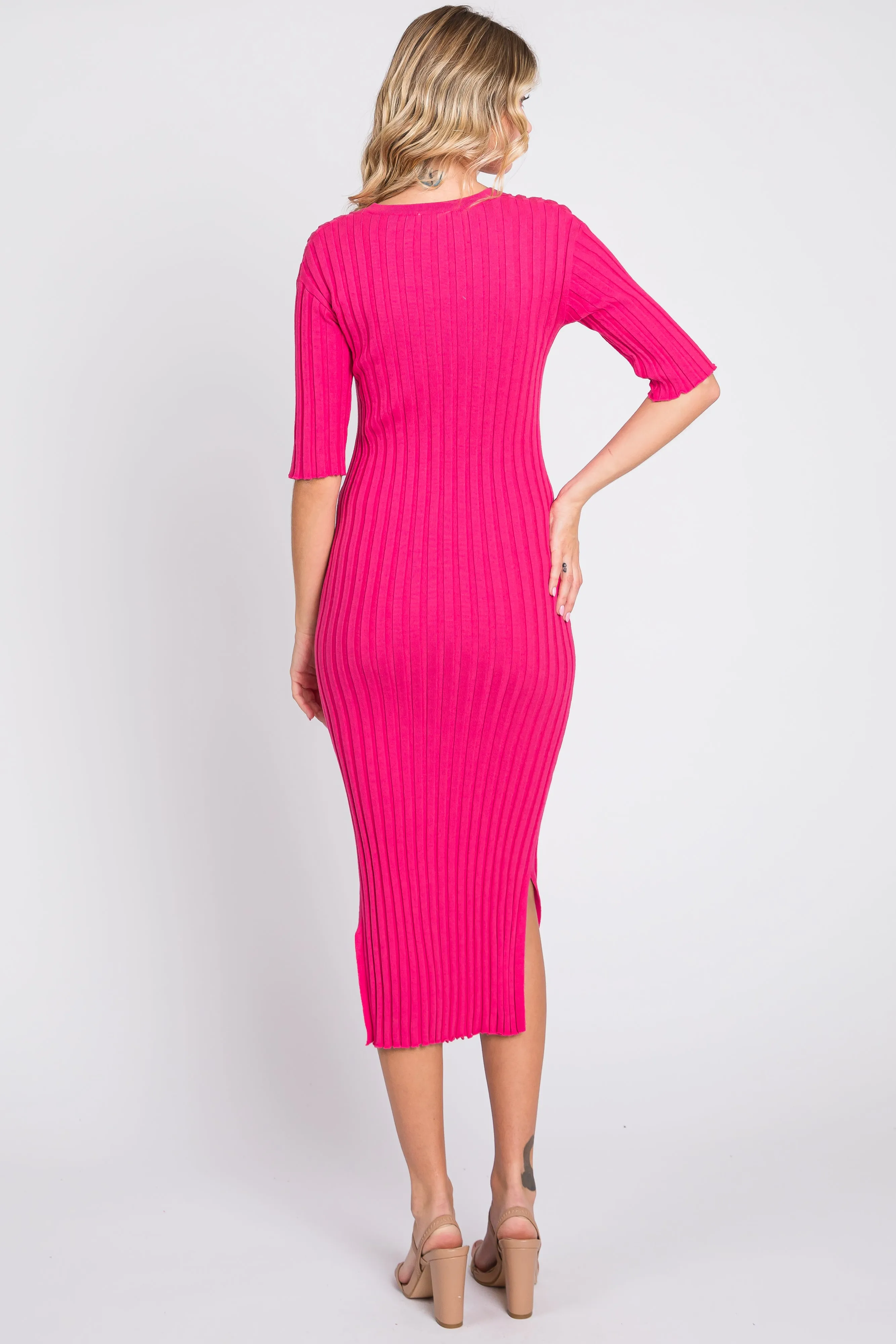 Fuchsia Ribbed Knit Midi Dress sold by Pinkblush product image thumbnail 4