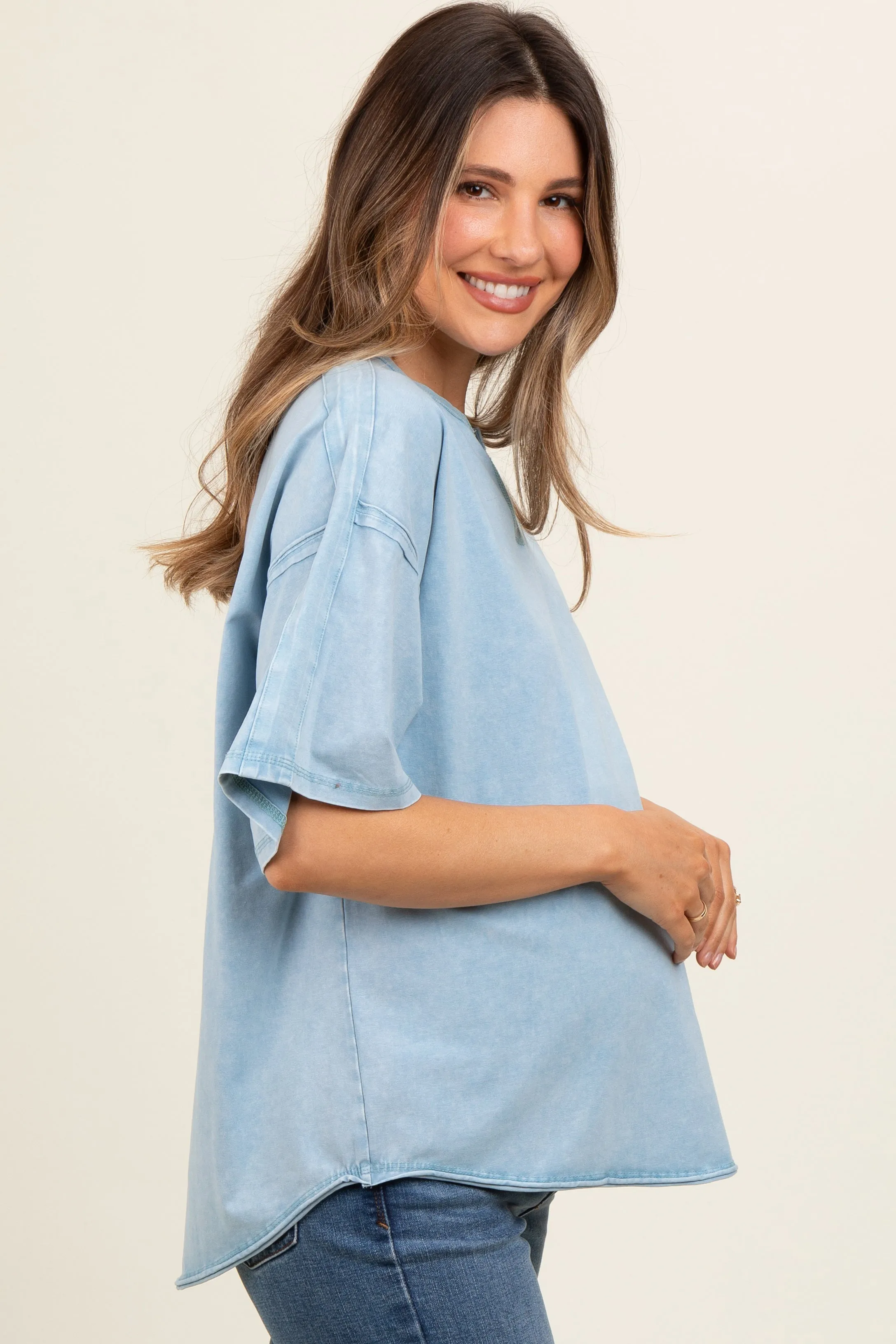 Light Blue Washed Cotton Jersey Oversized Maternity Top sold by Pinkblush product image thumbnail 3