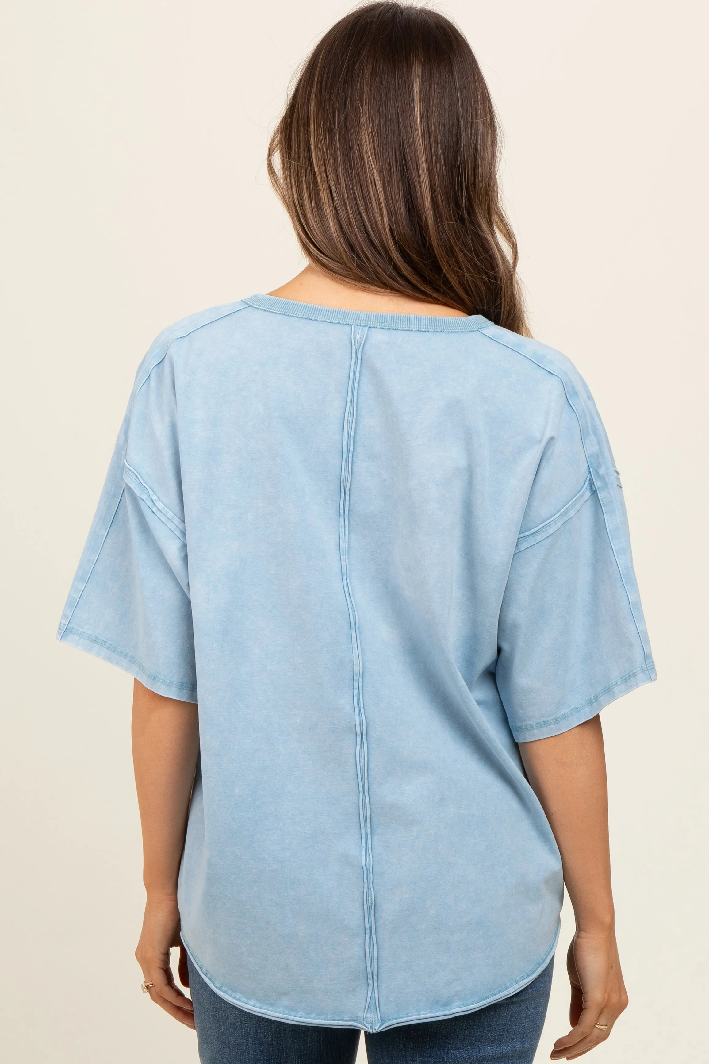 Light Blue Washed Cotton Jersey Oversized Maternity Top sold by Pinkblush product image thumbnail 4