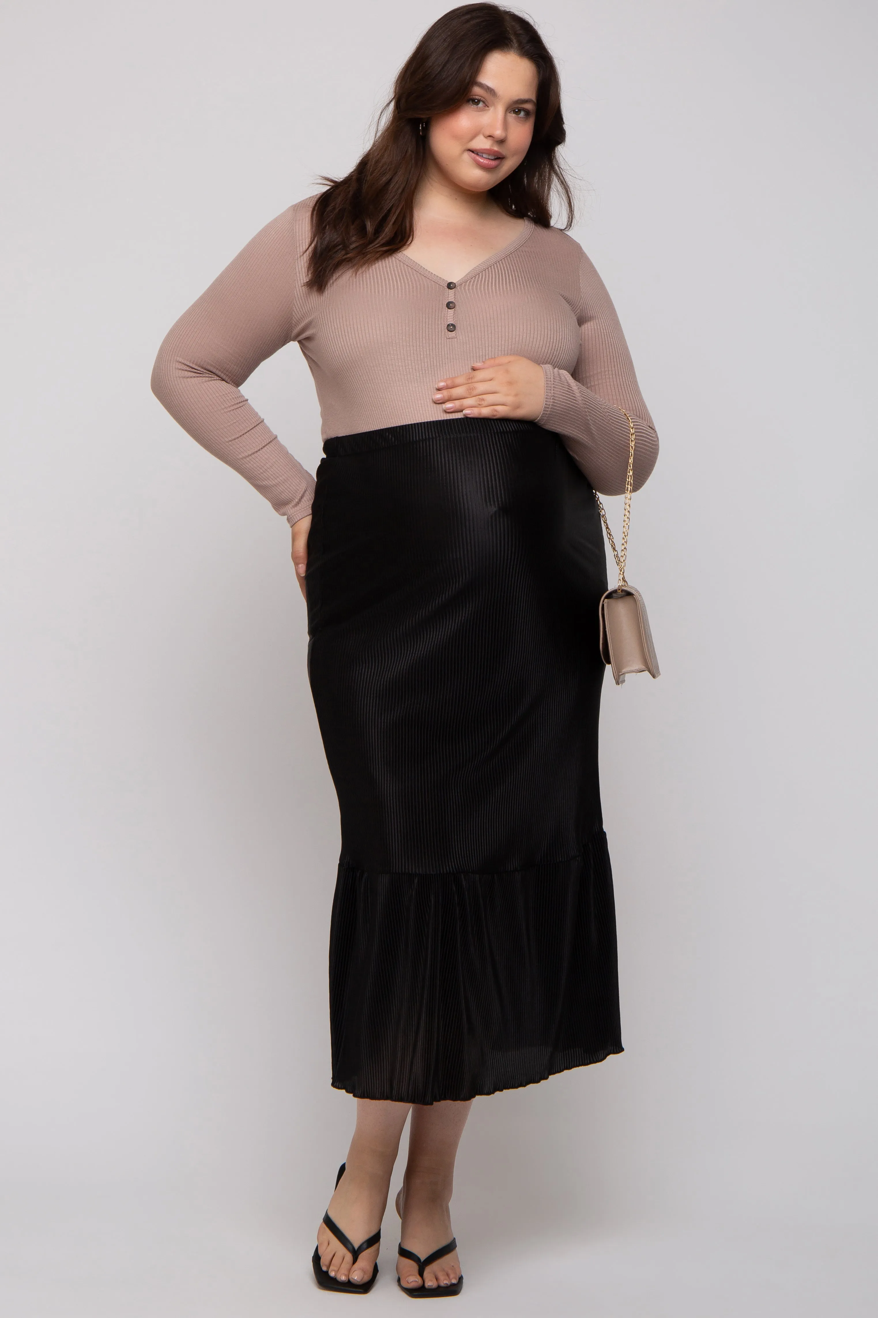 Black Plisse Maternity Plus Maxi Skirt sold by Pinkblush