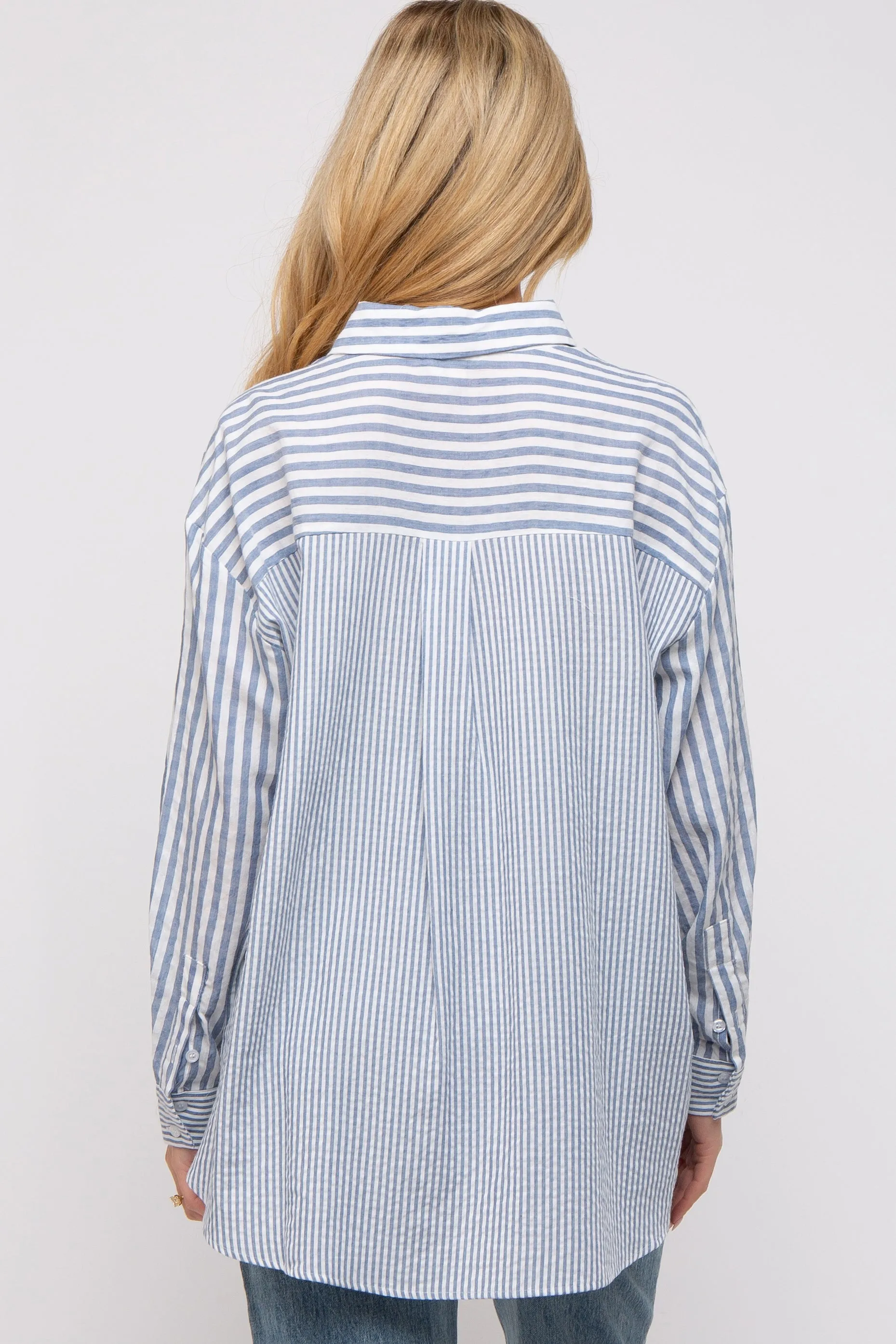Blue Striped Button Up Long Sleeve Maternity Top sold by Pinkblush product image thumbnail 3