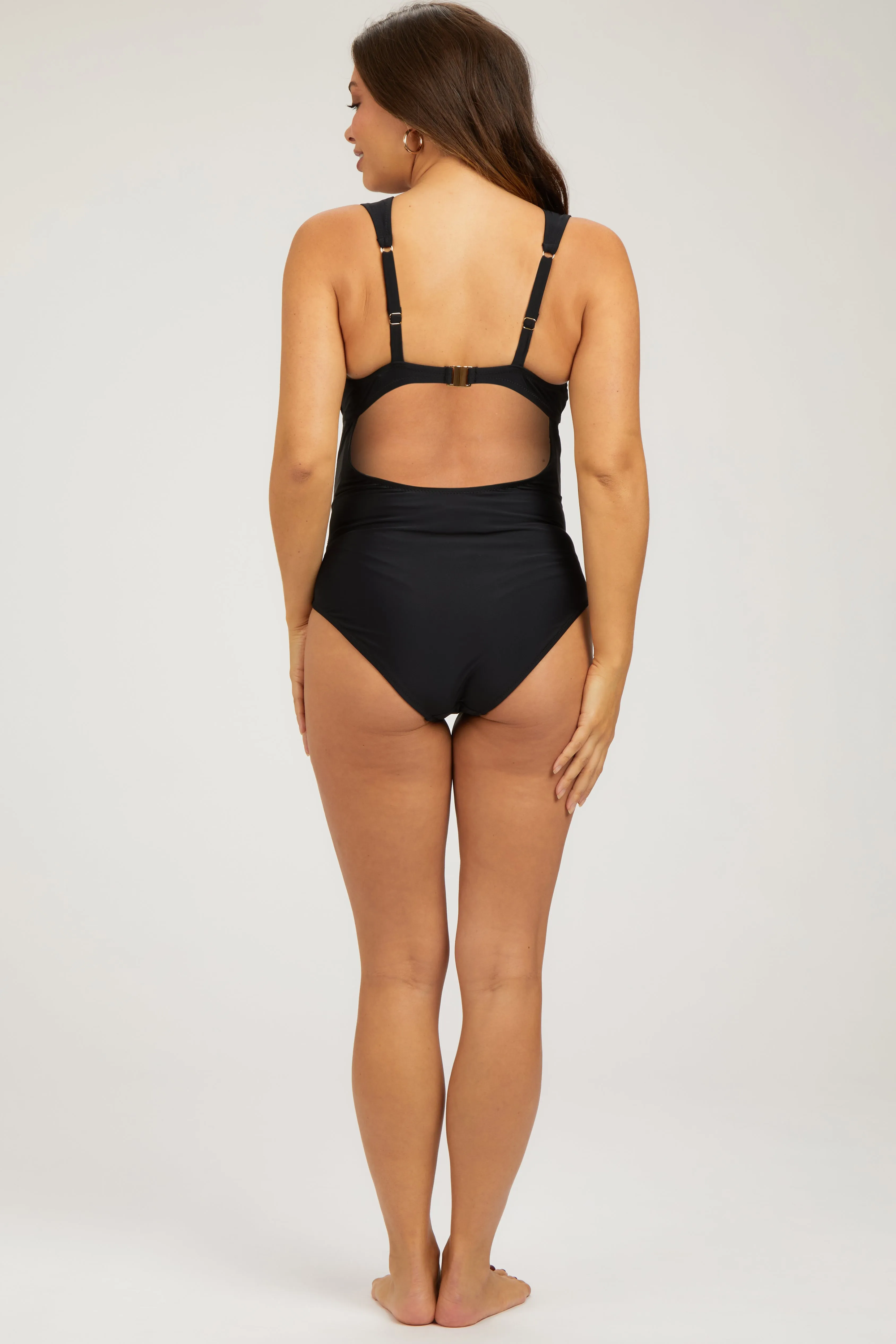 Black Crochet Accent Sleeveless Maternity One Piece Swimsuit sold by Pinkblush product image thumbnail 4