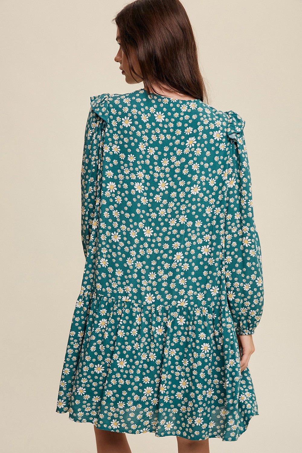 Emerald Ditzy Flower Print Ruffle Detailed Mini Dress sold by Pinkblush product image thumbnail 5