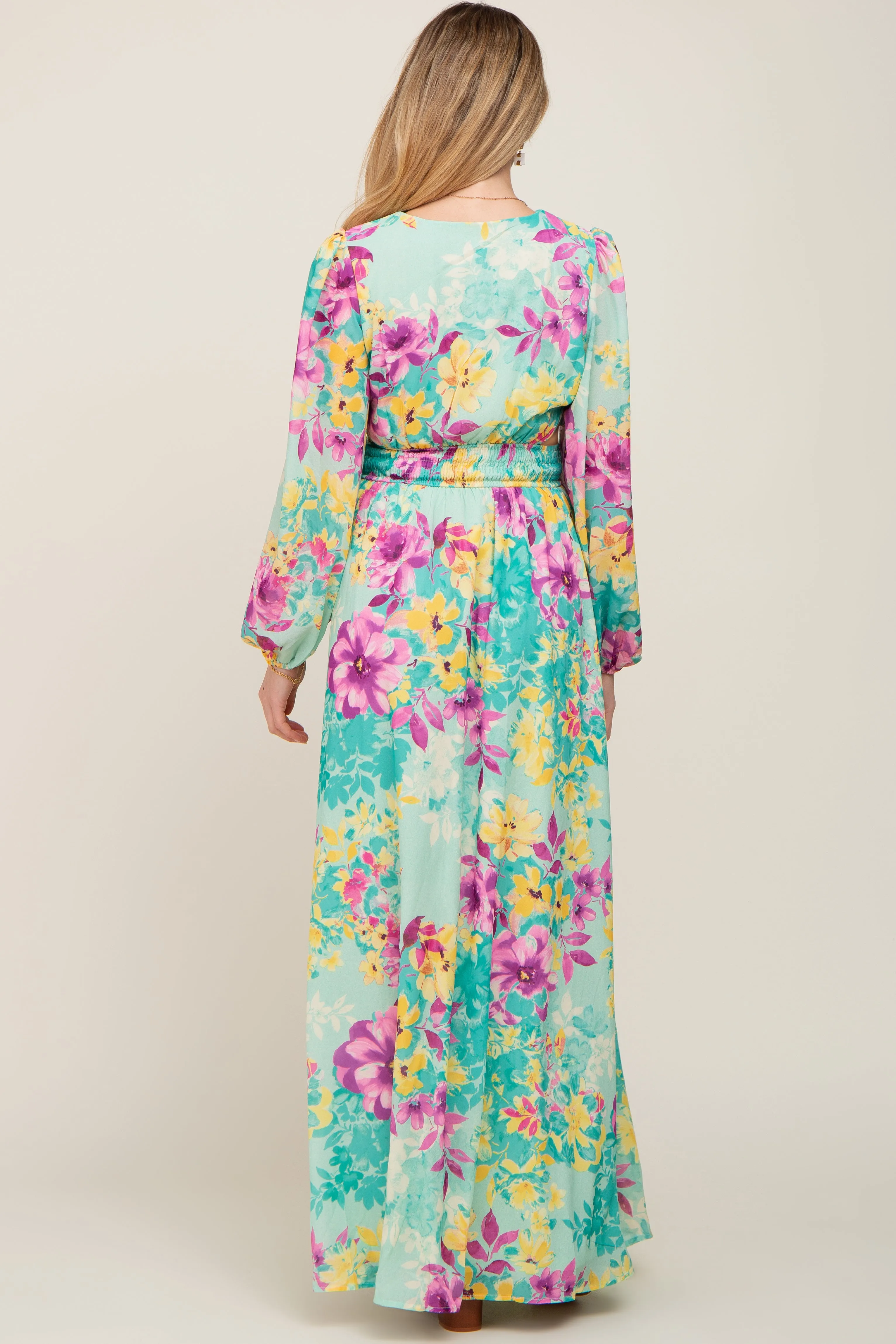 Turquoise Floral Side Cutout Maternity Maxi Dress sold by Pinkblush product image thumbnail 2