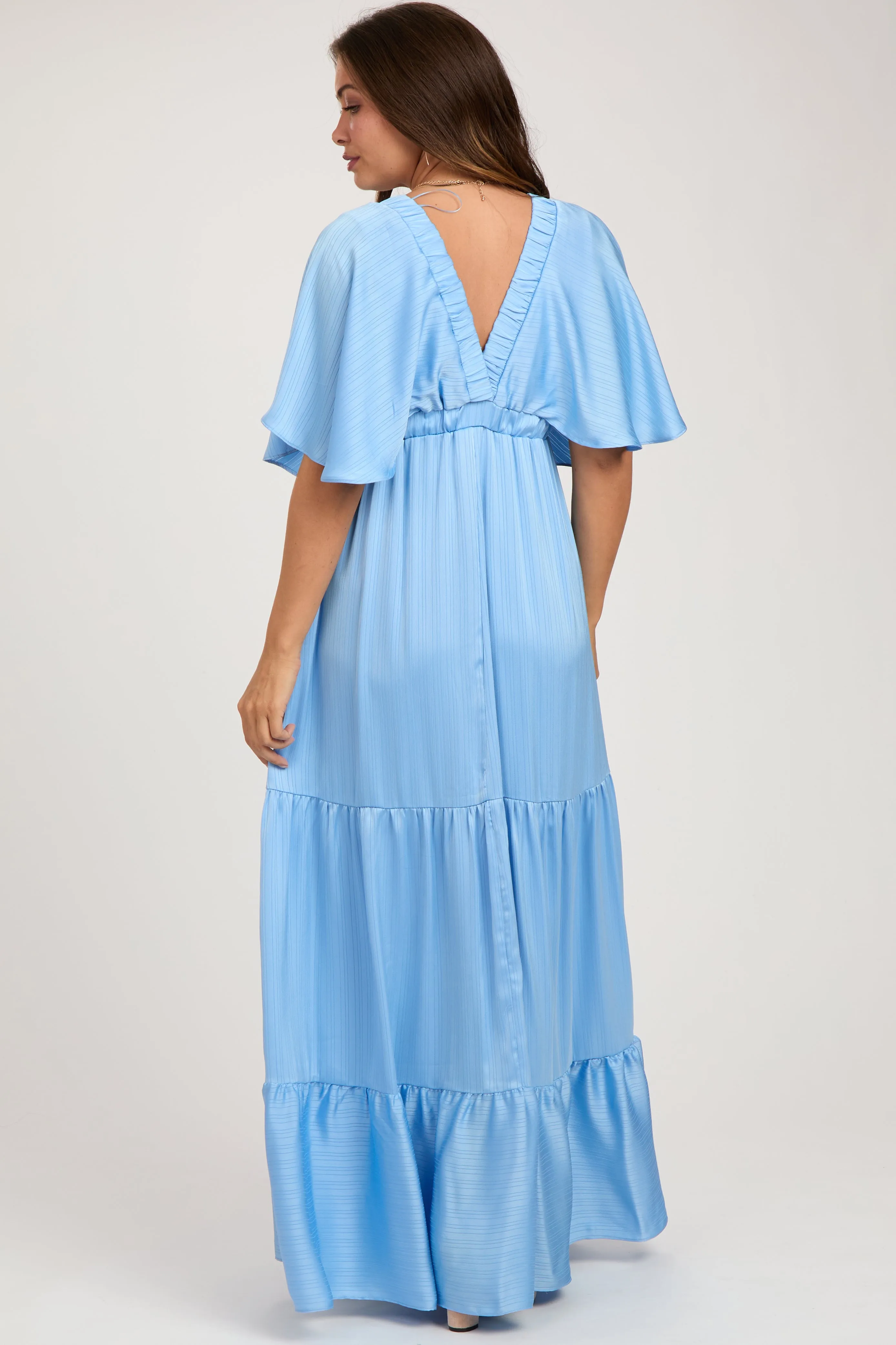 Light Blue V-Neck Flutter Sleeve Tiered Maternity Maxi Dress sold by Pinkblush product image thumbnail 4