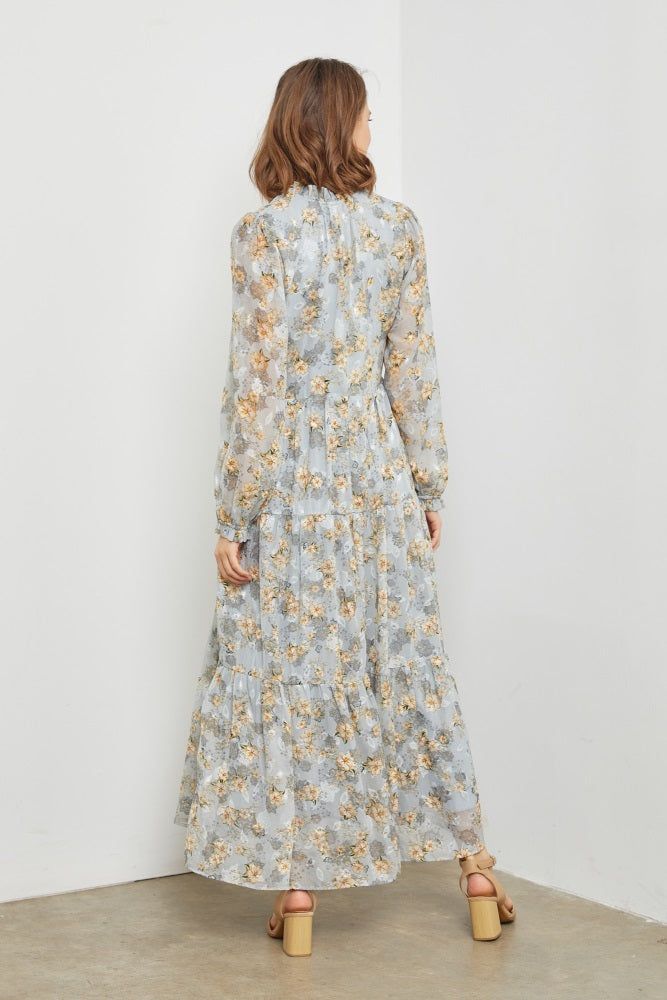 Light Blue Floral Button Front Tiered Maxi Dress sold by Pinkblush product image thumbnail 3