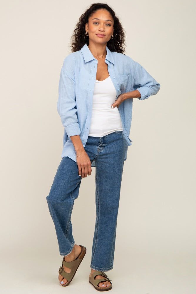 Blue Button Up Collared Top sold by Pinkblush product image thumbnail 5