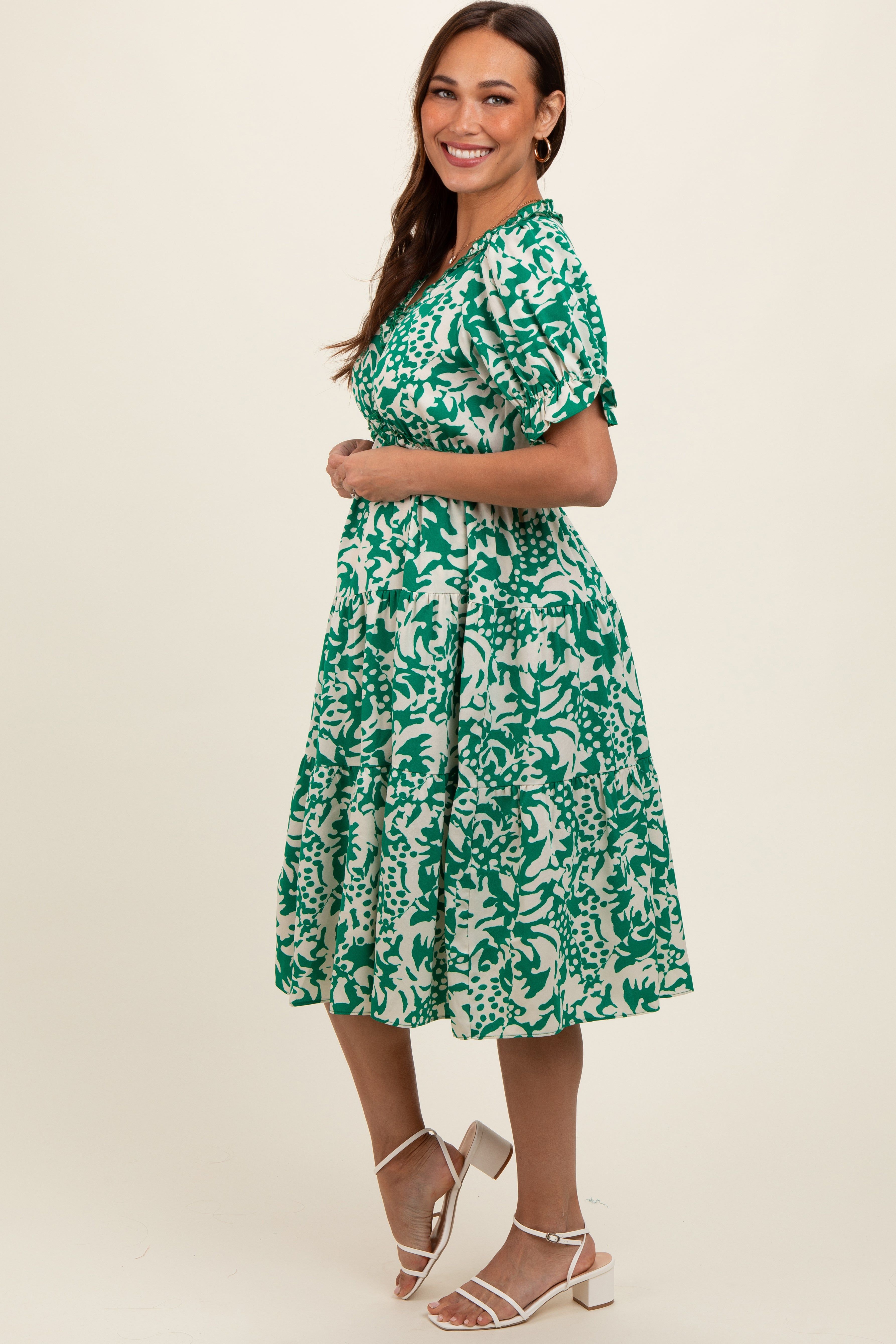Green Ruffle Trim Tiered Maternity Dress sold by Pinkblush product image thumbnail 3