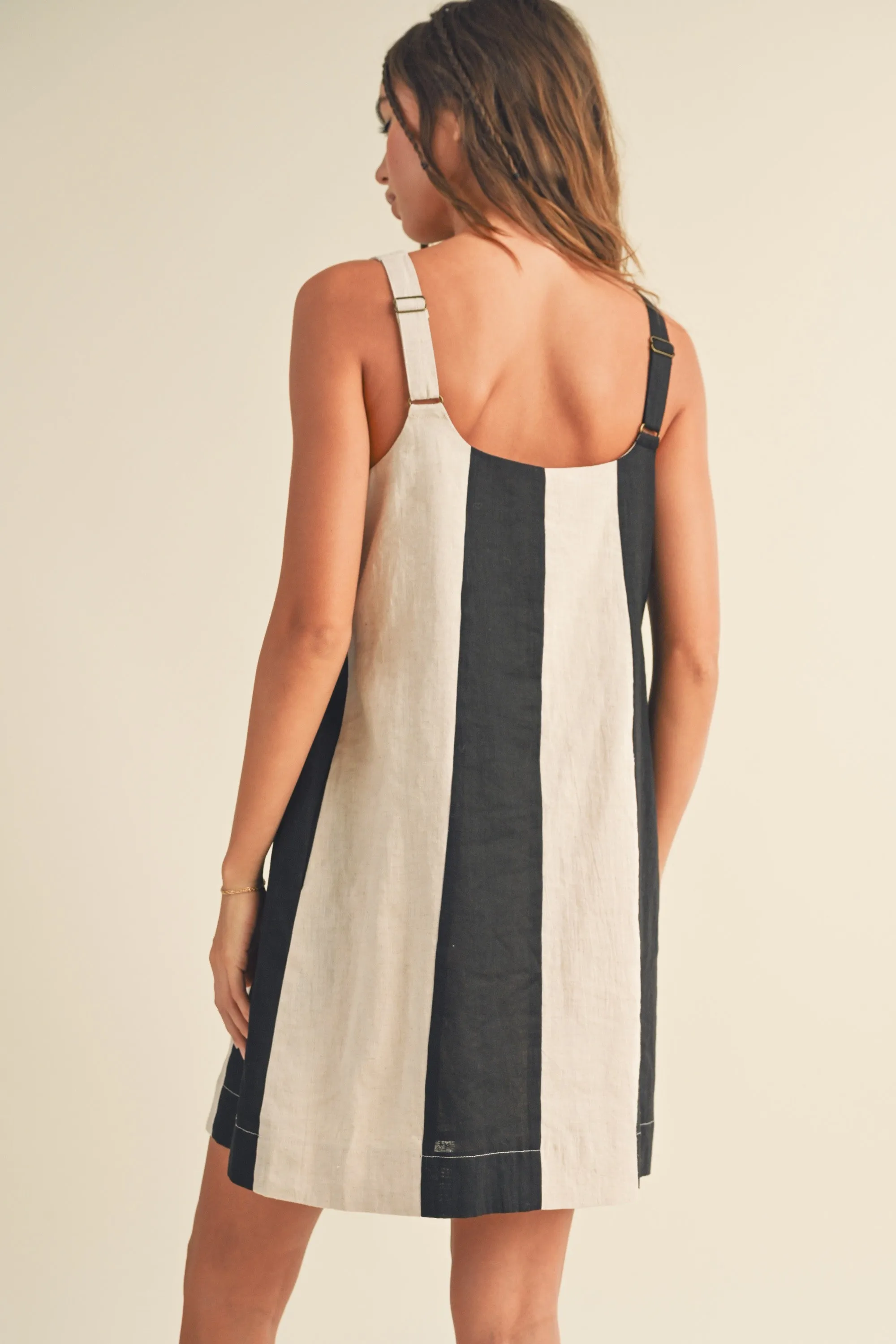 Black Color Block Linen Sleeveless Dress sold by Pinkblush product image thumbnail 4