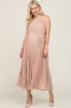 Beige Pleated Maternity Halter Dress sold by Pinkblush