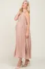 Beige Pleated Maternity Halter Dress sold by Pinkblush