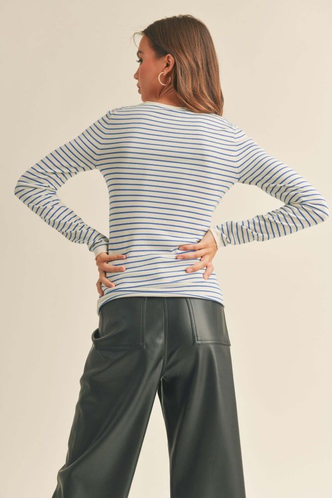 Blue Cream Striped Long Sleeve Knitted Top sold by Pinkblush product image thumbnail 3