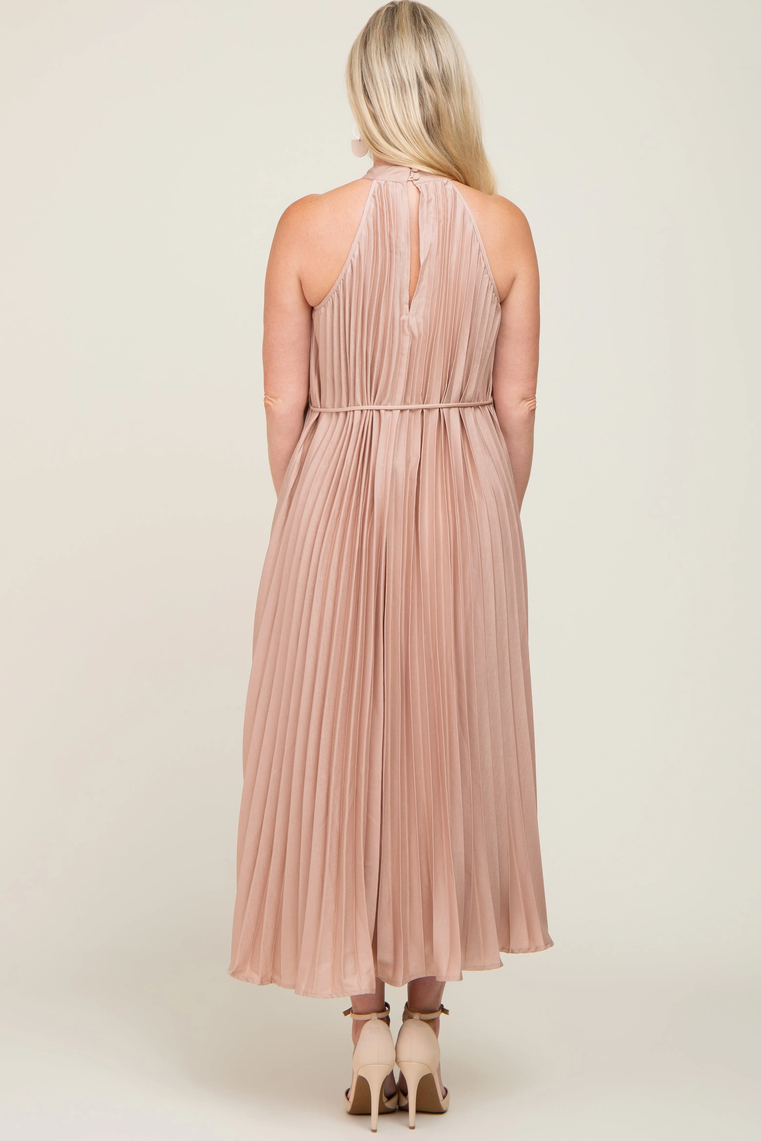 Beige Pleated Maternity Halter Dress sold by Pinkblush product image thumbnail 3