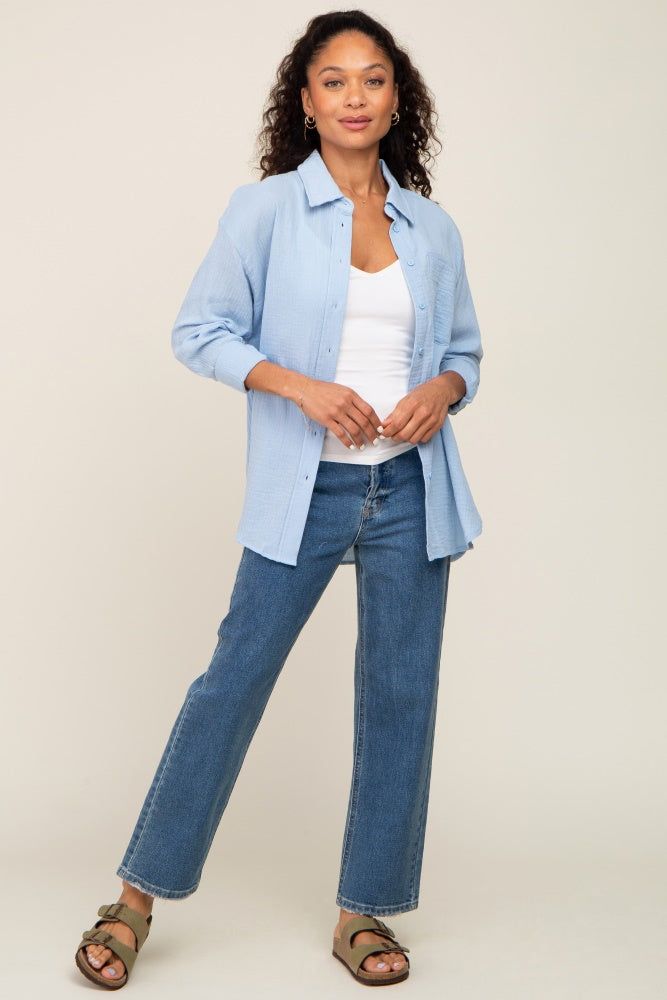 Blue Button Up Collared Top sold by Pinkblush product image thumbnail 4