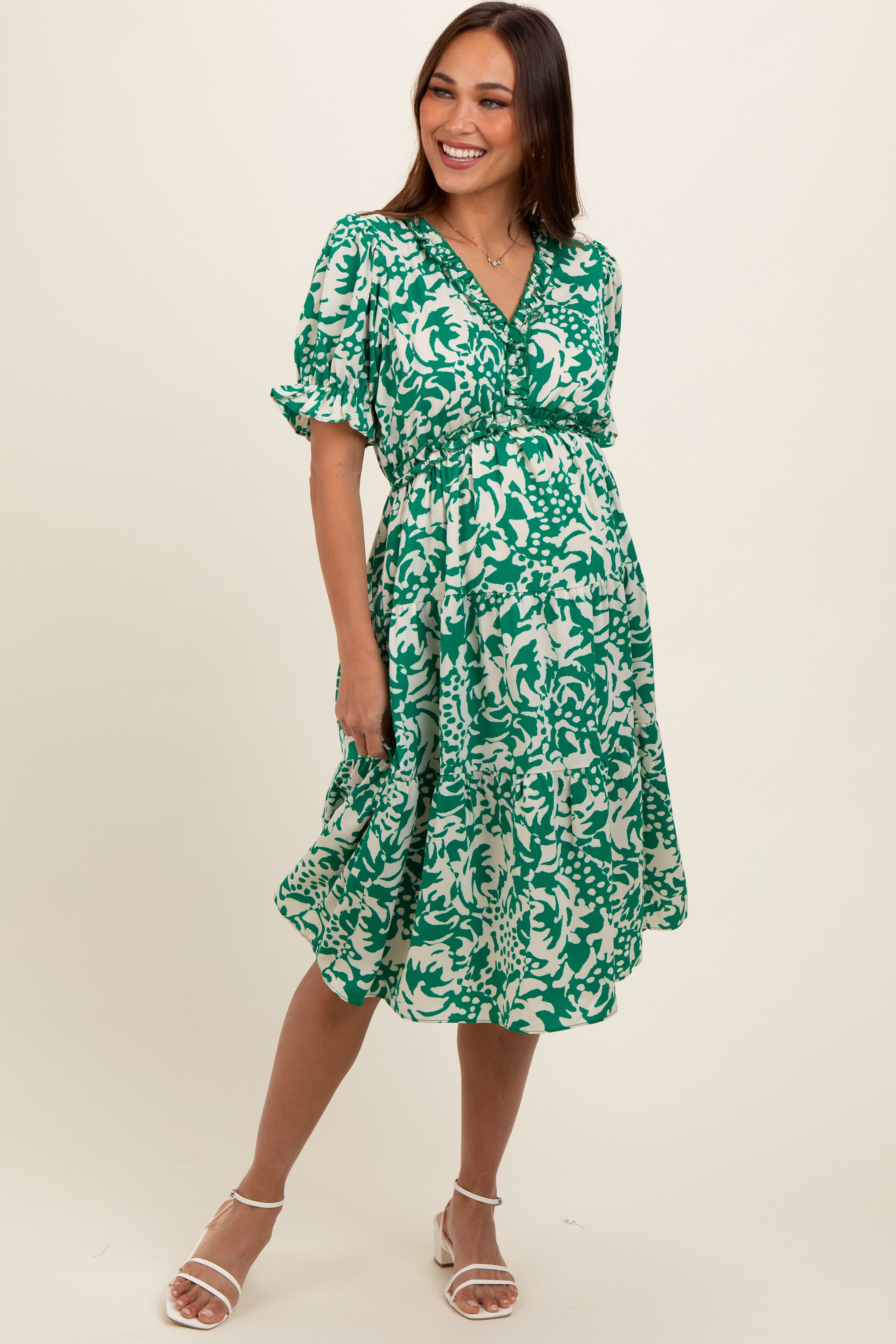 Green Ruffle Trim Tiered Maternity Dress sold by Pinkblush product image thumbnail 2
