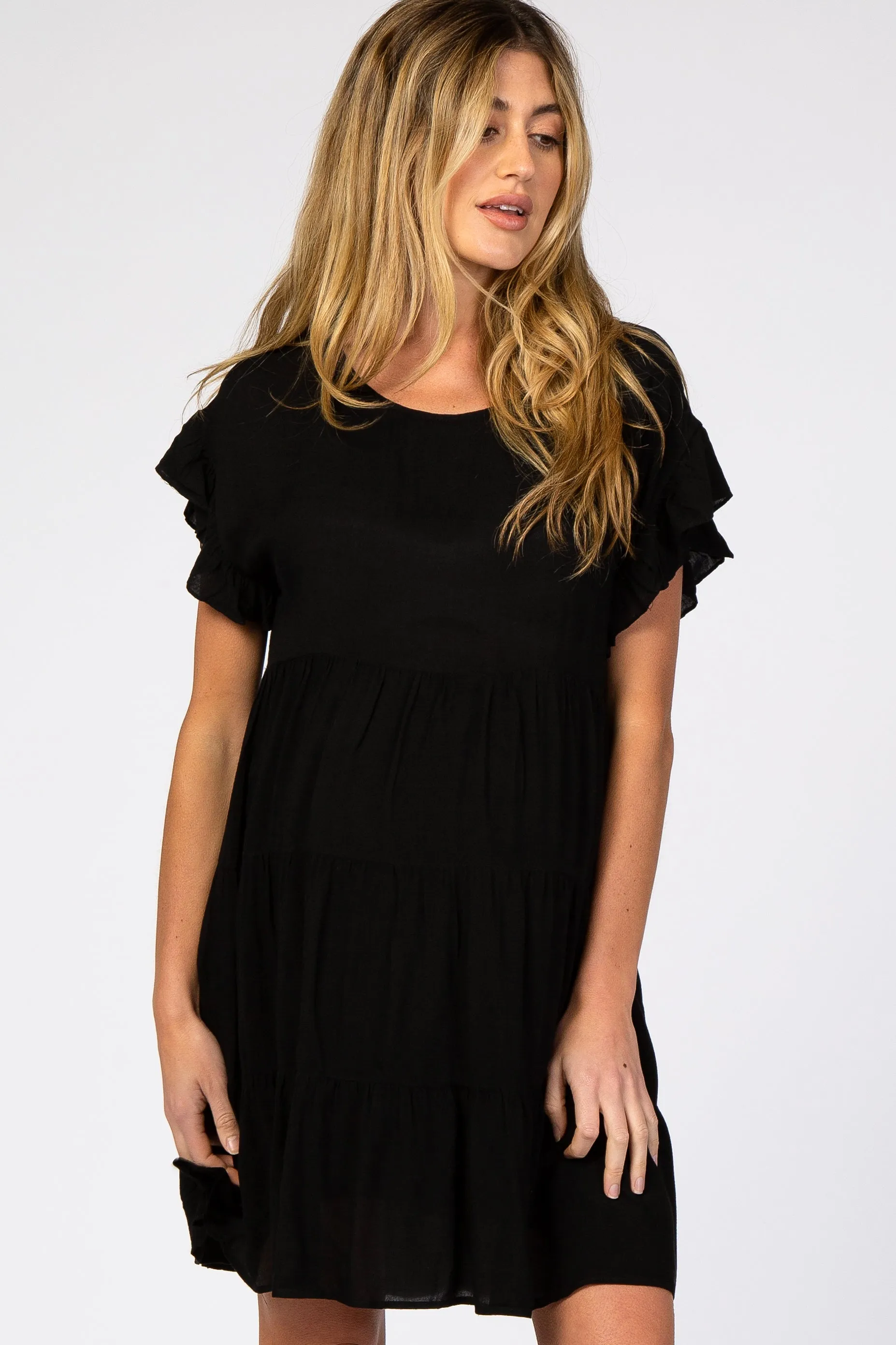 Black Tiered Ruffle Accent Maternity Dress sold by Pinkblush product image thumbnail 4