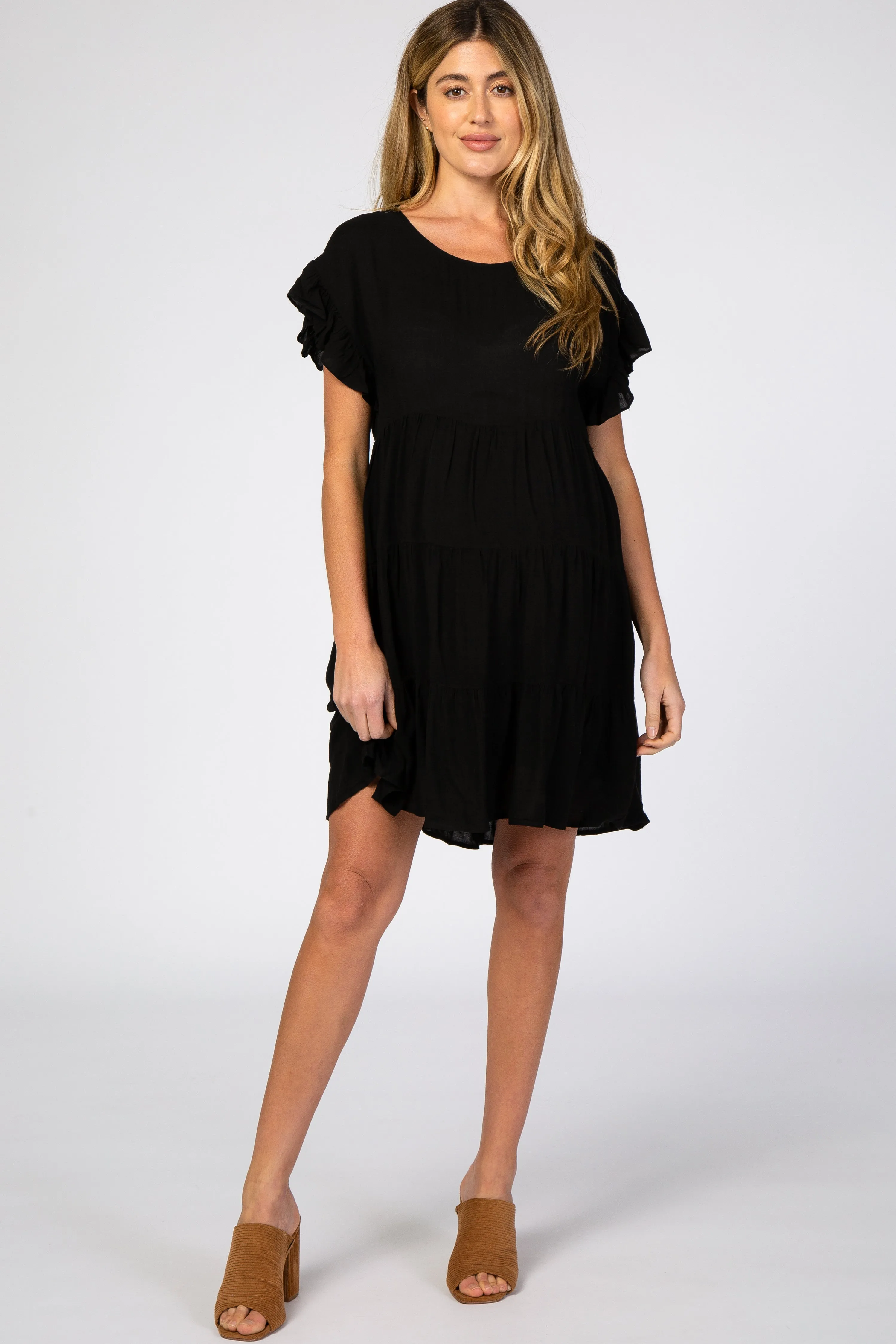 Black Tiered Ruffle Accent Maternity Dress sold by Pinkblush