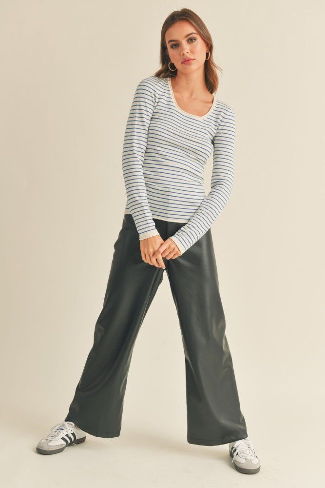 Blue Cream Striped Long Sleeve Knitted Top sold by Pinkblush product image thumbnail 4