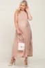 Beige Pleated Maternity Halter Dress sold by Pinkblush