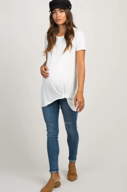 PinkBlush Blue Ripped Knee Maternity Jeans sold by Pinkblush