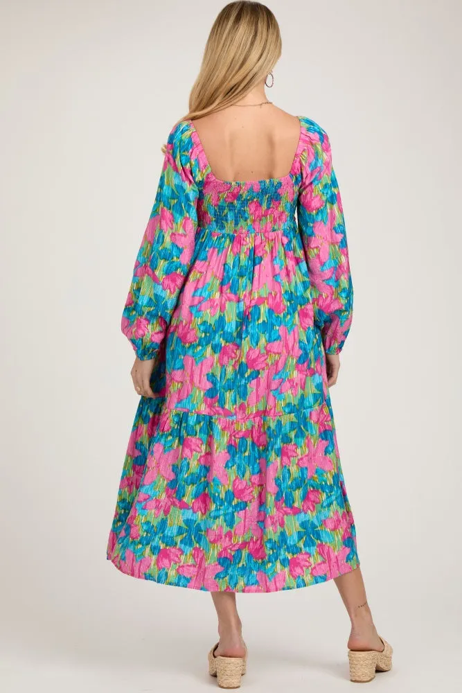 Blue Floral Long Sleeve Maternity Midi Dress sold by Pinkblush product image thumbnail 4