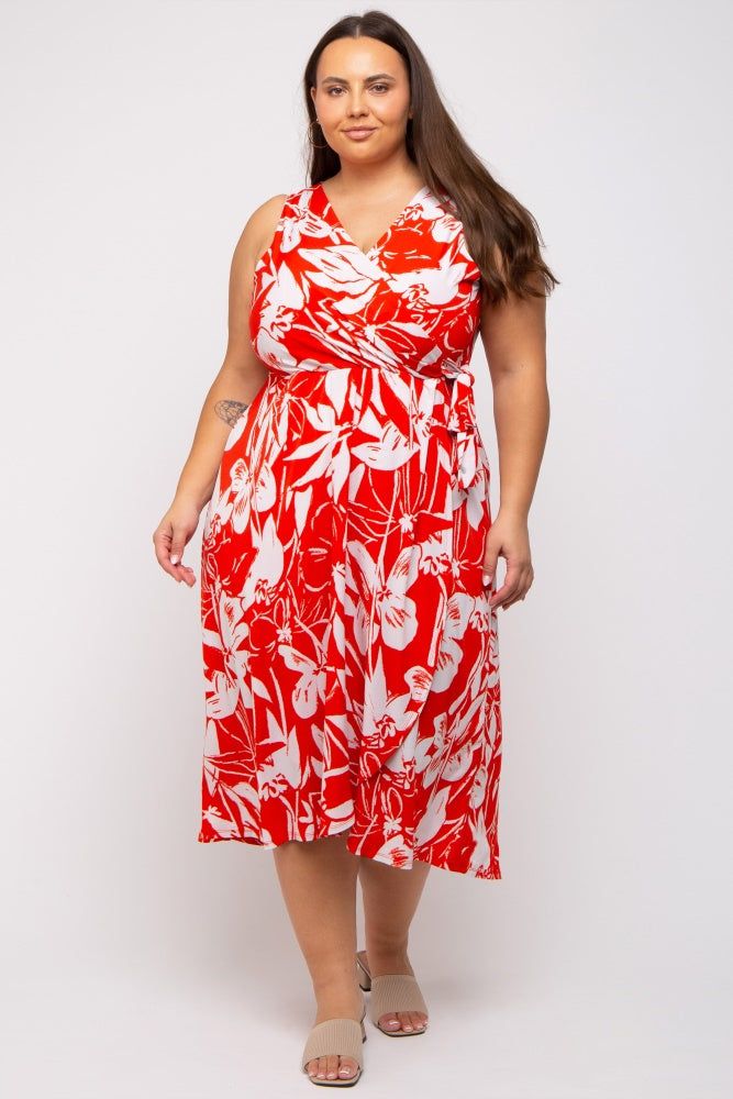 Red Flower Side Tie Plus Wrap Dress sold by Pinkblush product image thumbnail 2