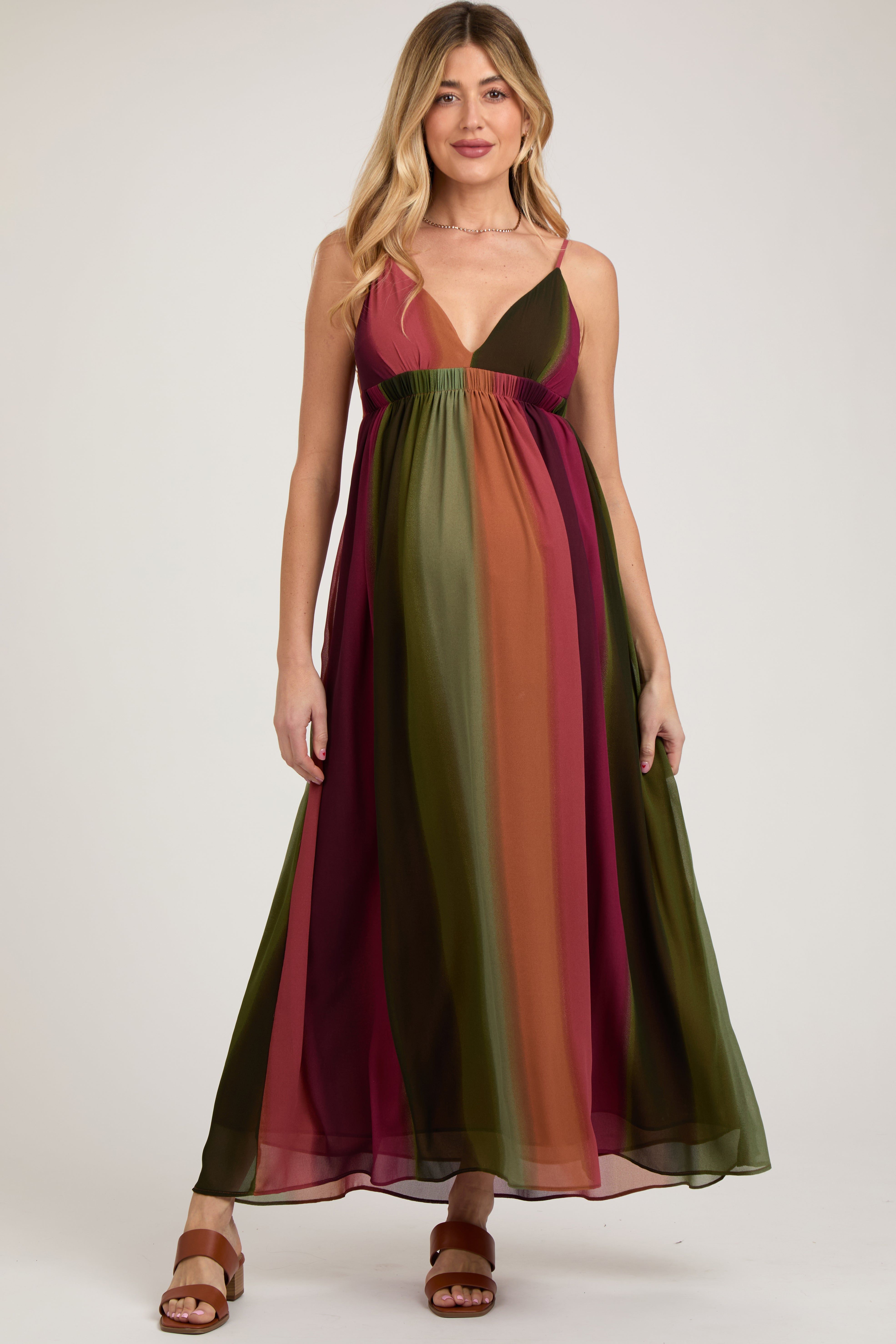 Multi-Color Ombre Chiffon V-Neck Maternity Maxi Dress sold by Pinkblush product image thumbnail 2