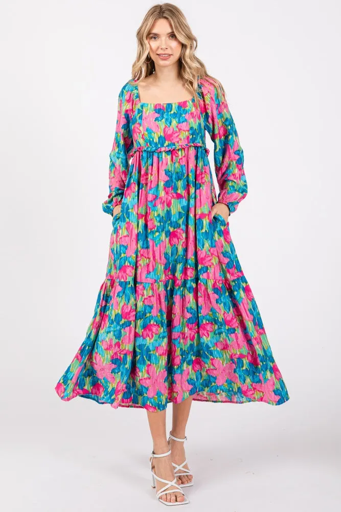 Blue Floral Long Sleeve Maternity Midi Dress sold by Pinkblush product image thumbnail 5