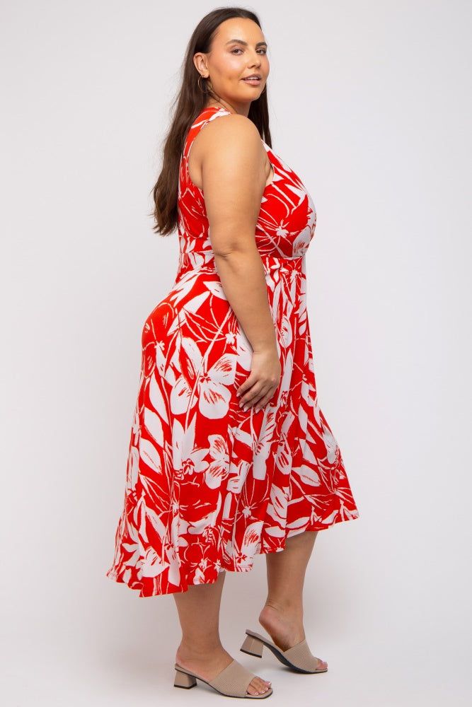 Red Flower Side Tie Plus Wrap Dress sold by Pinkblush product image thumbnail 3
