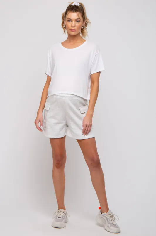 Grey Side Pocket Maternity Drawstring Sweat Shorts sold by Pinkblush